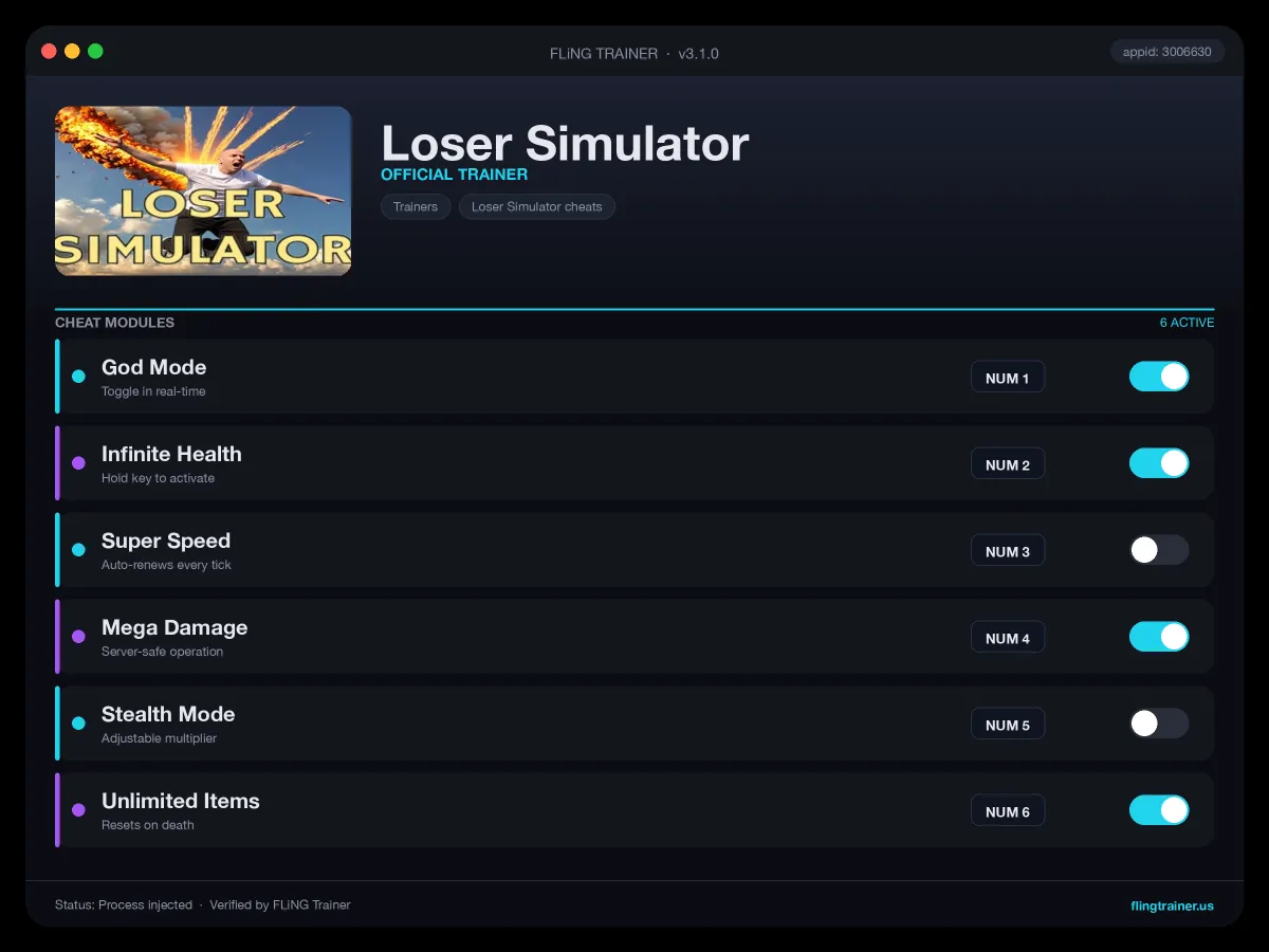 Loser Simulator Trainer interface