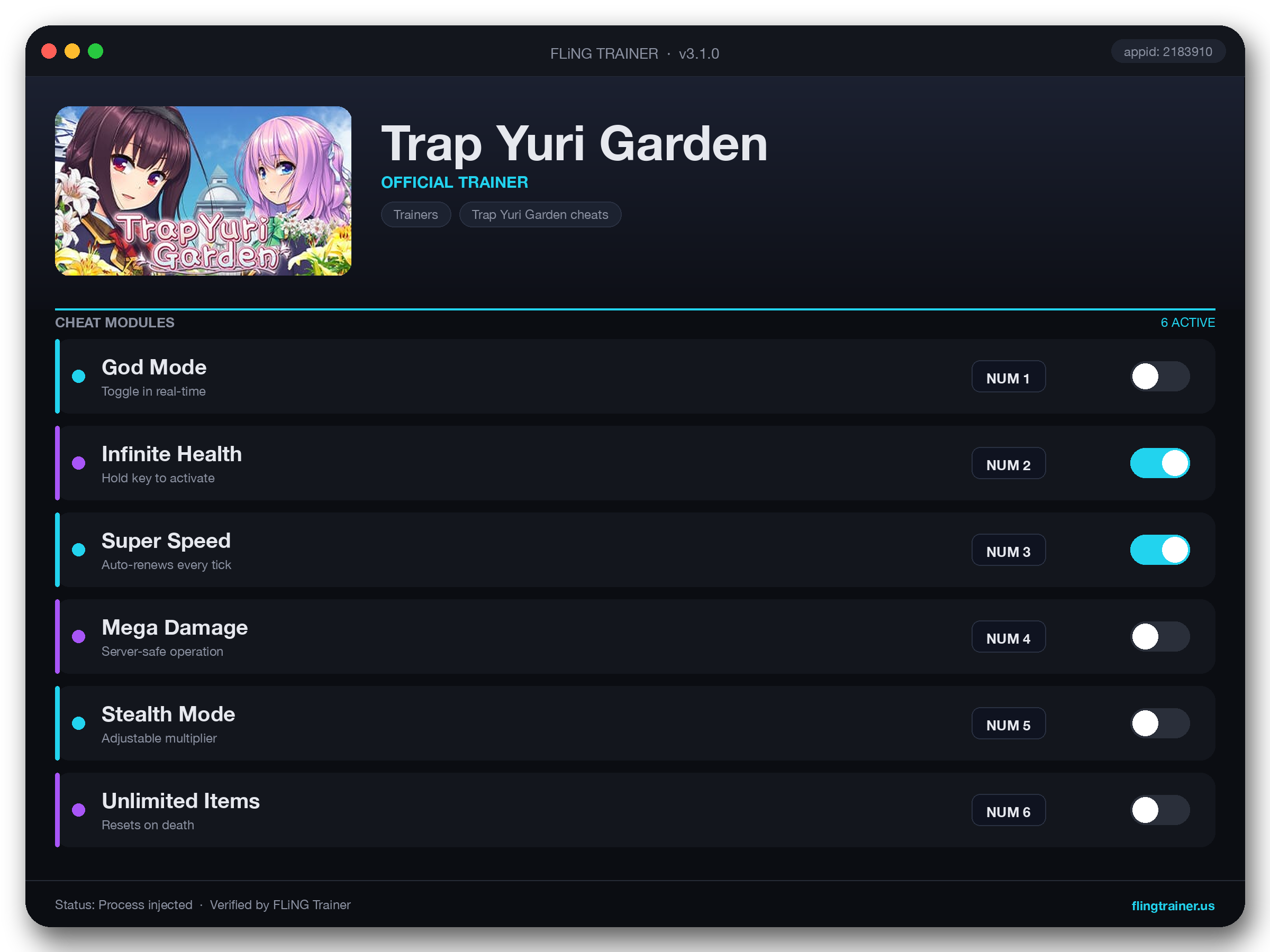 Trap Yuri Garden Trainer interface