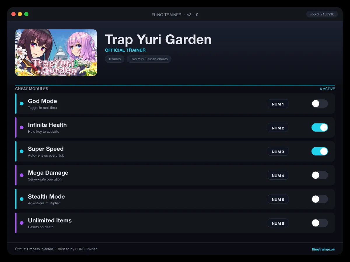 Trap Yuri Garden Trainer interface