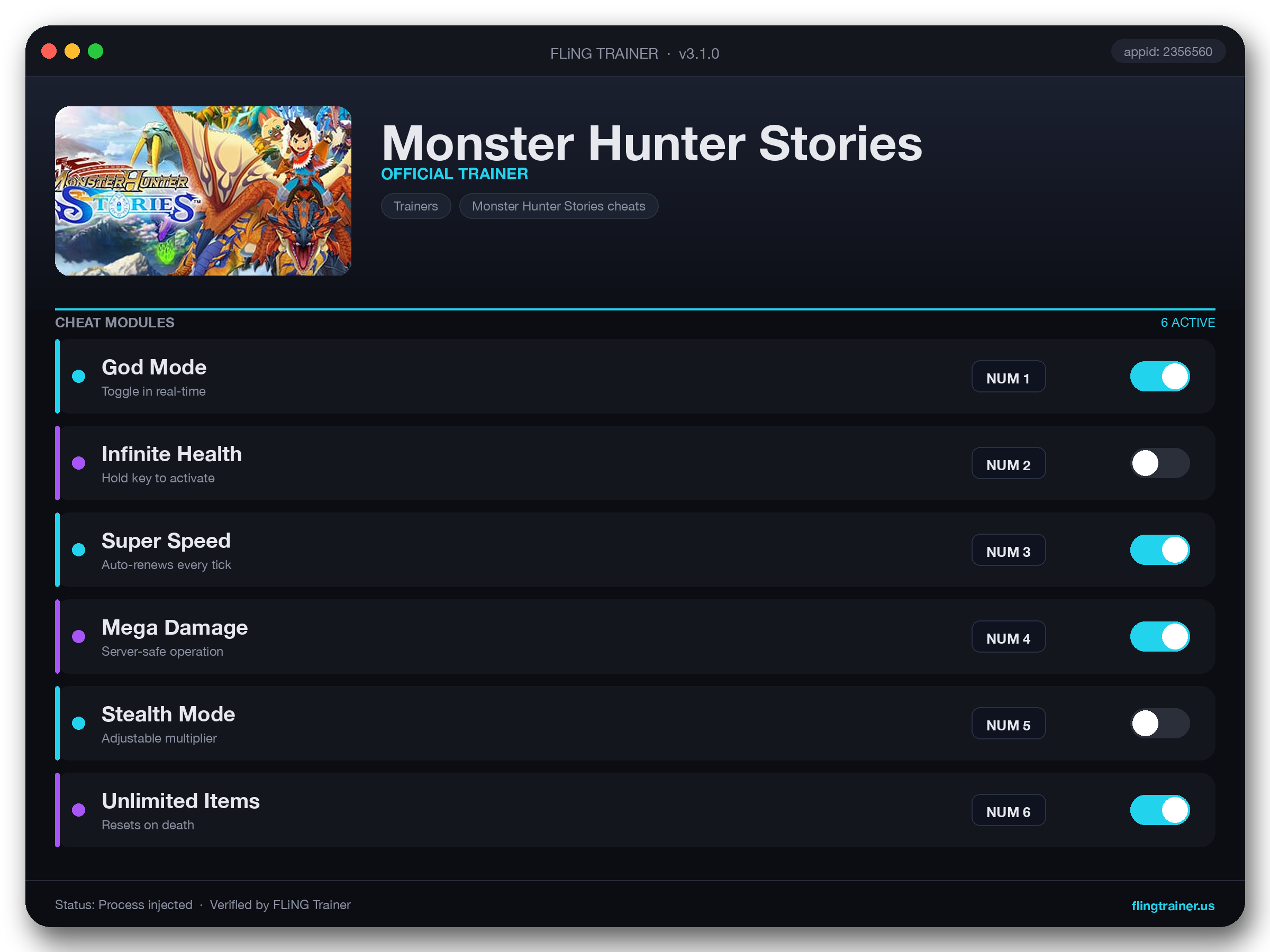 Monster Hunter Stories Trainer interface
