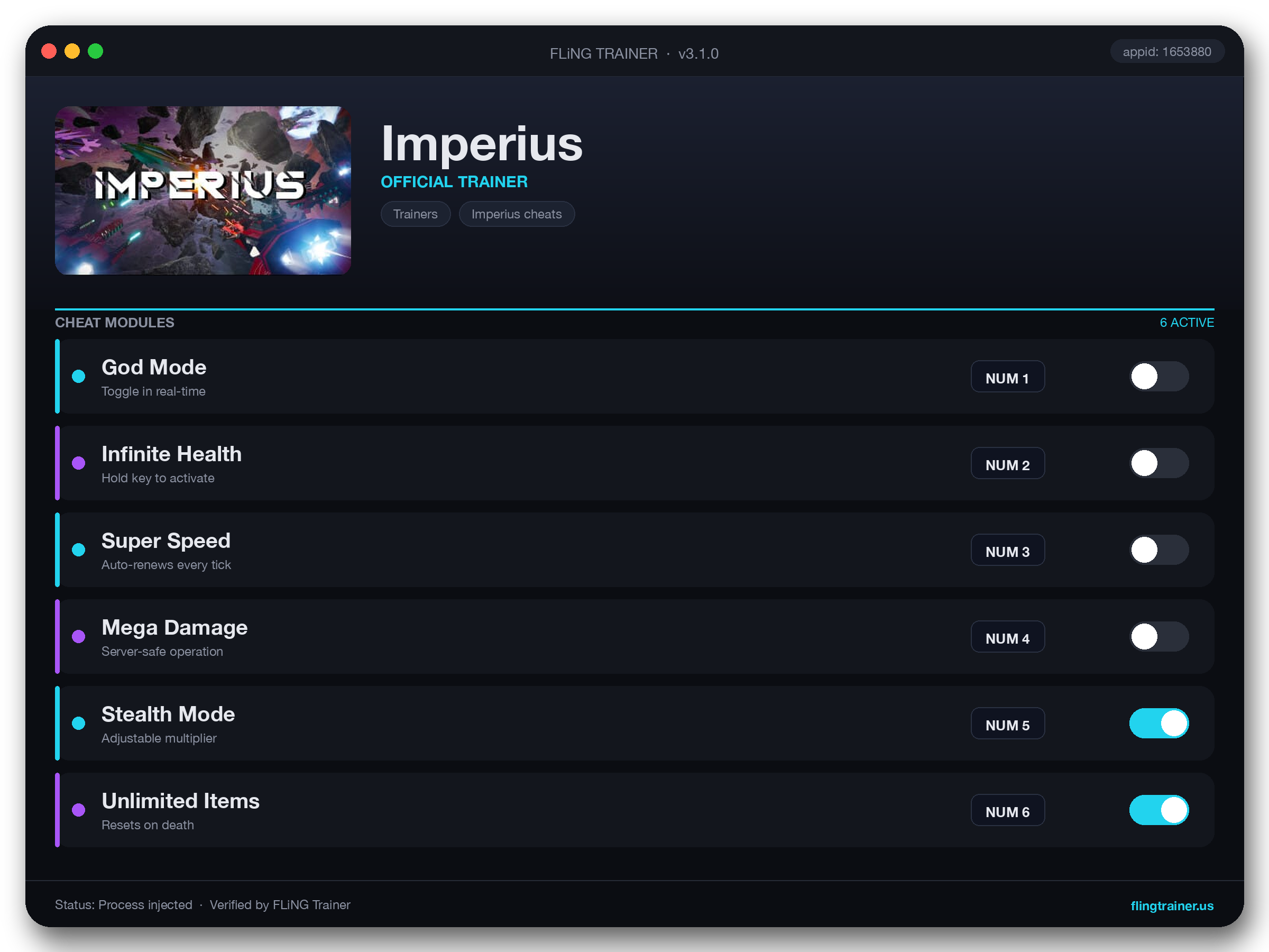 Imperius Trainer interface