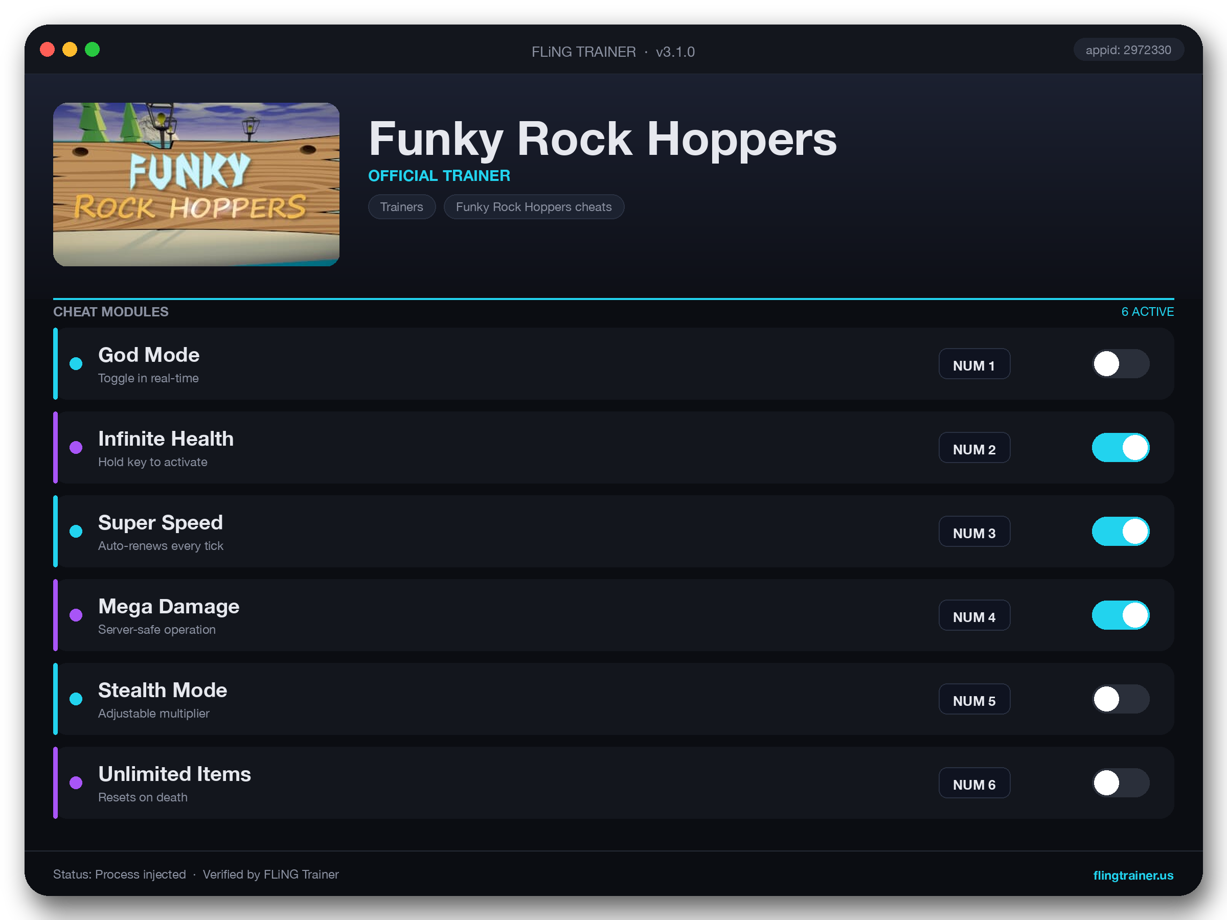 Funky Rock Hoppers Trainer interface