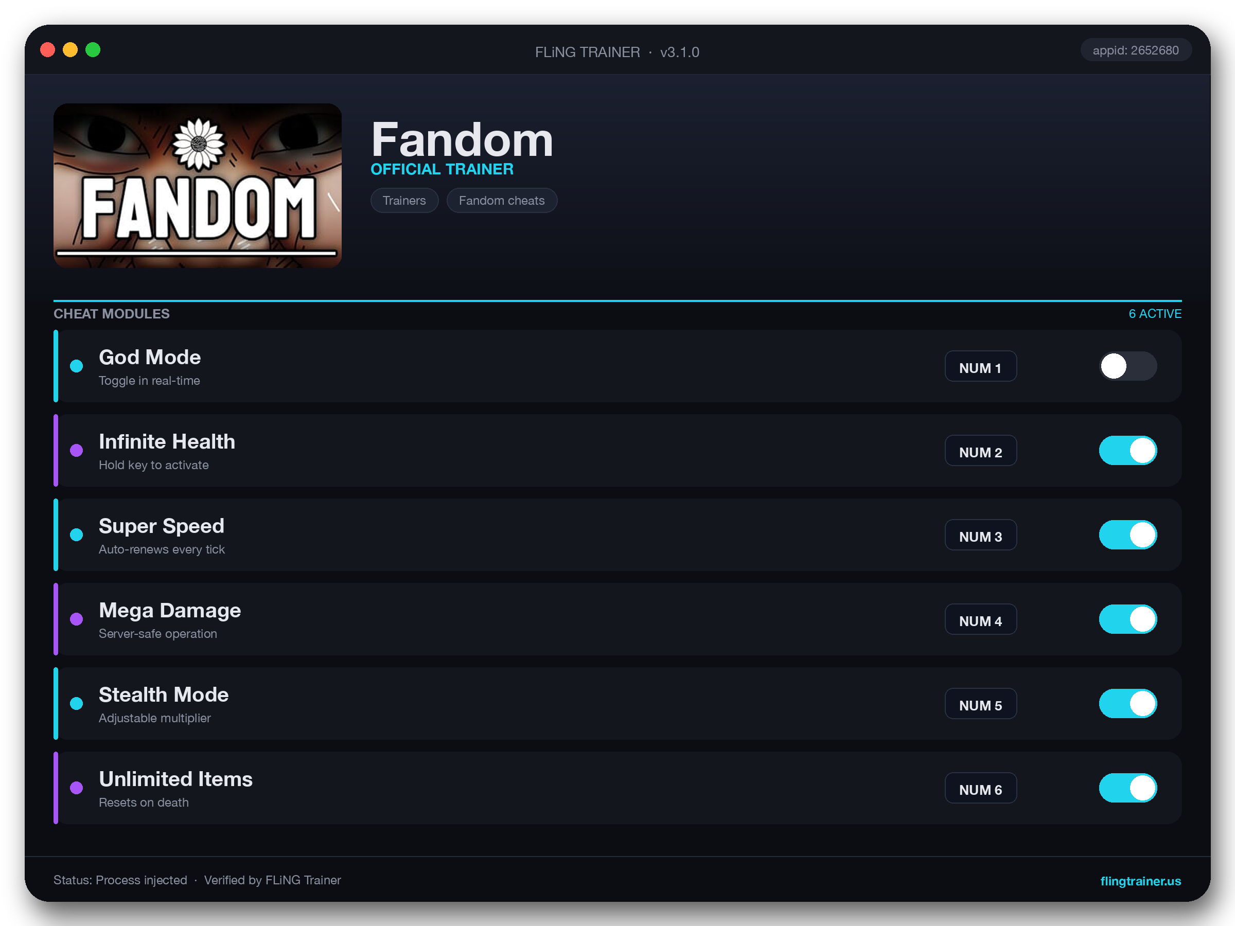Fandom Trainer interface