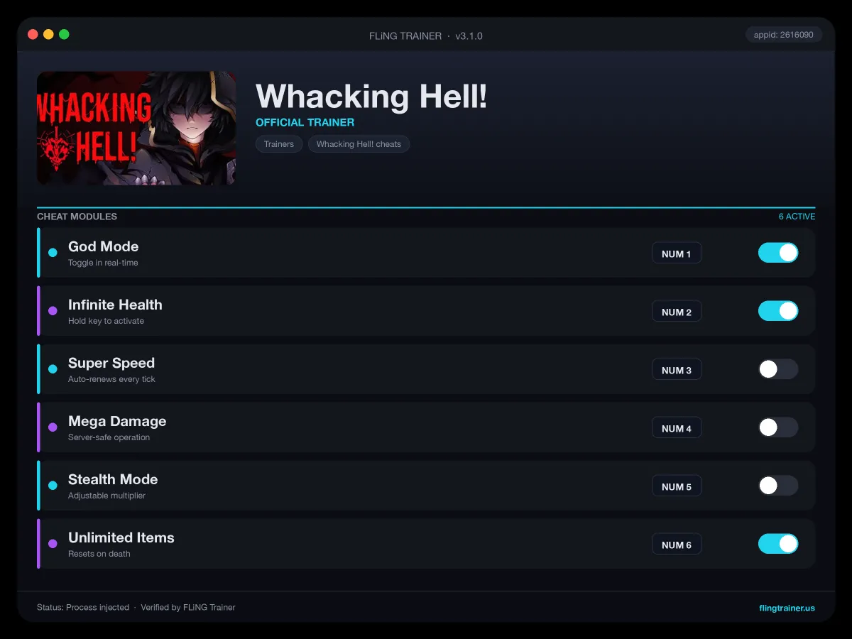 Whacking Hell! Trainer interface