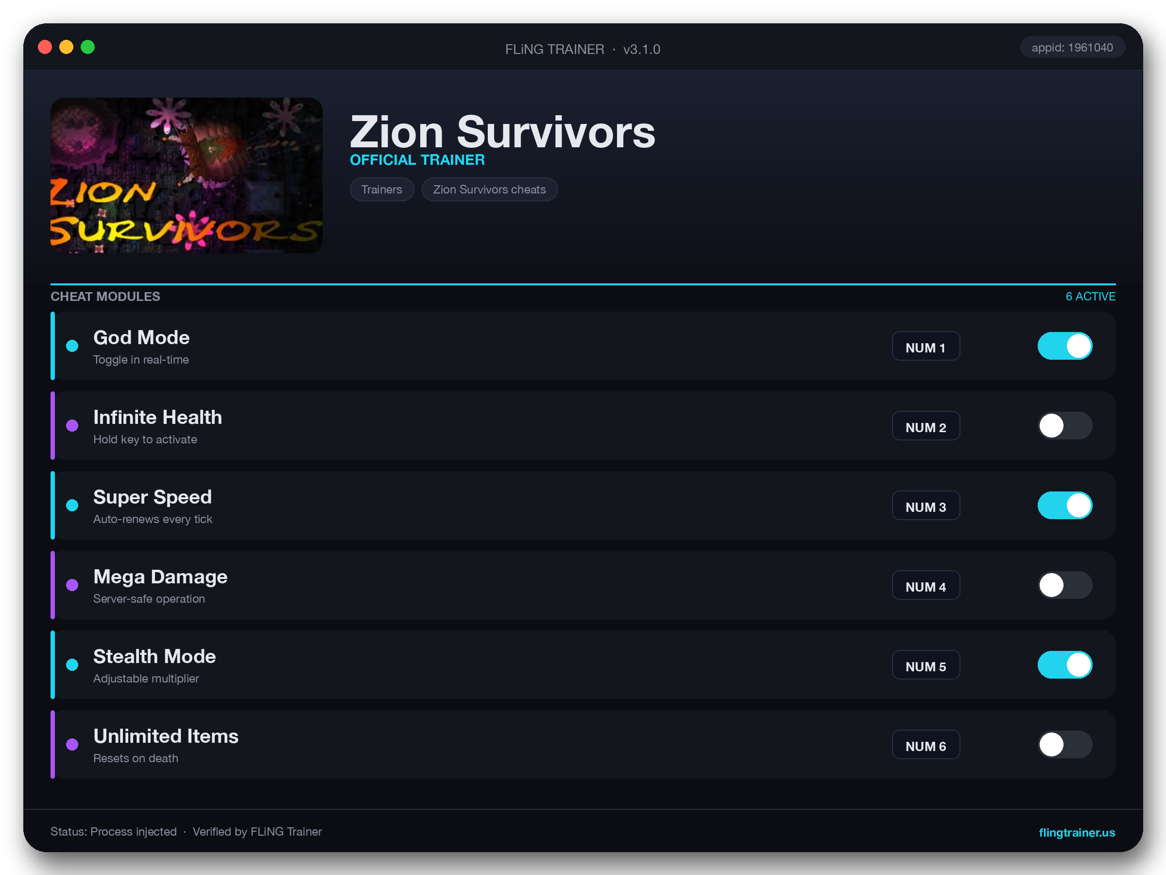 Zion Survivors Trainer interface