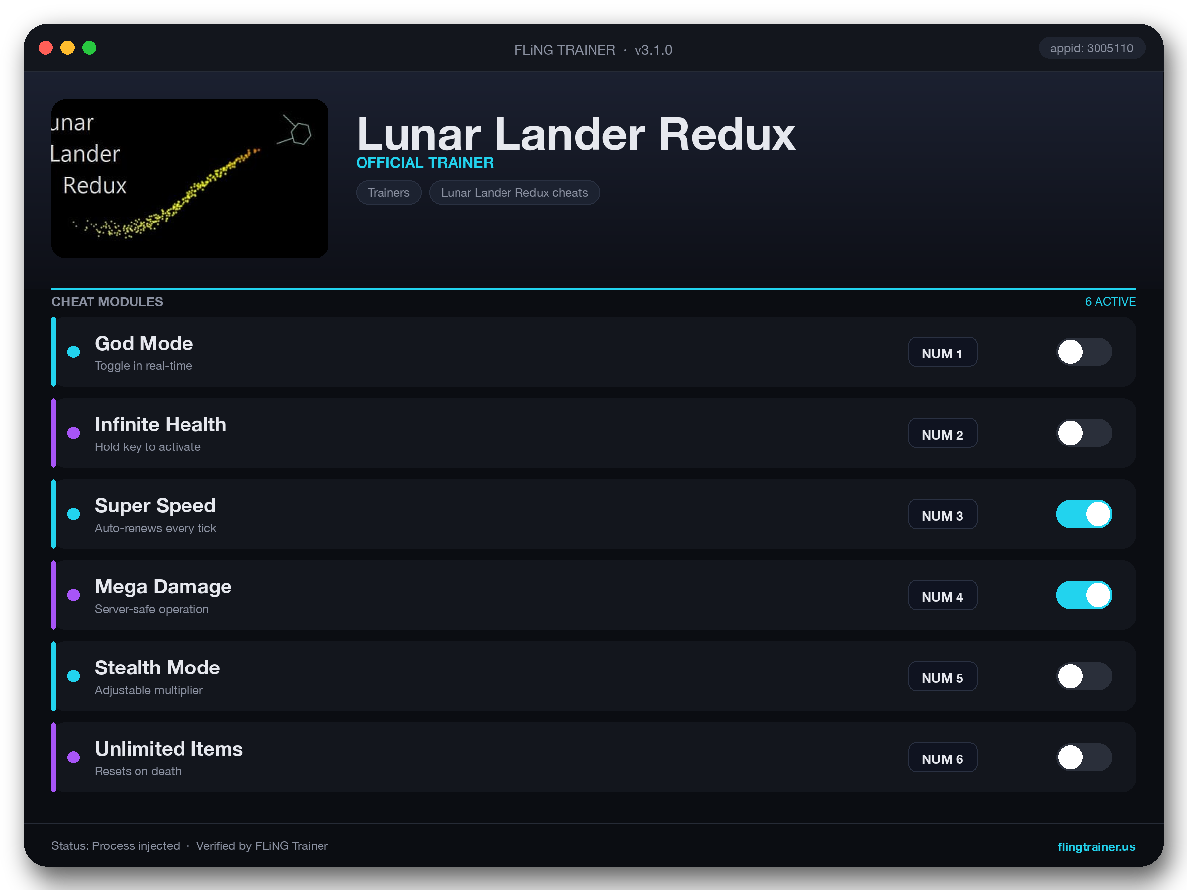 Lunar Lander Redux Trainer interface
