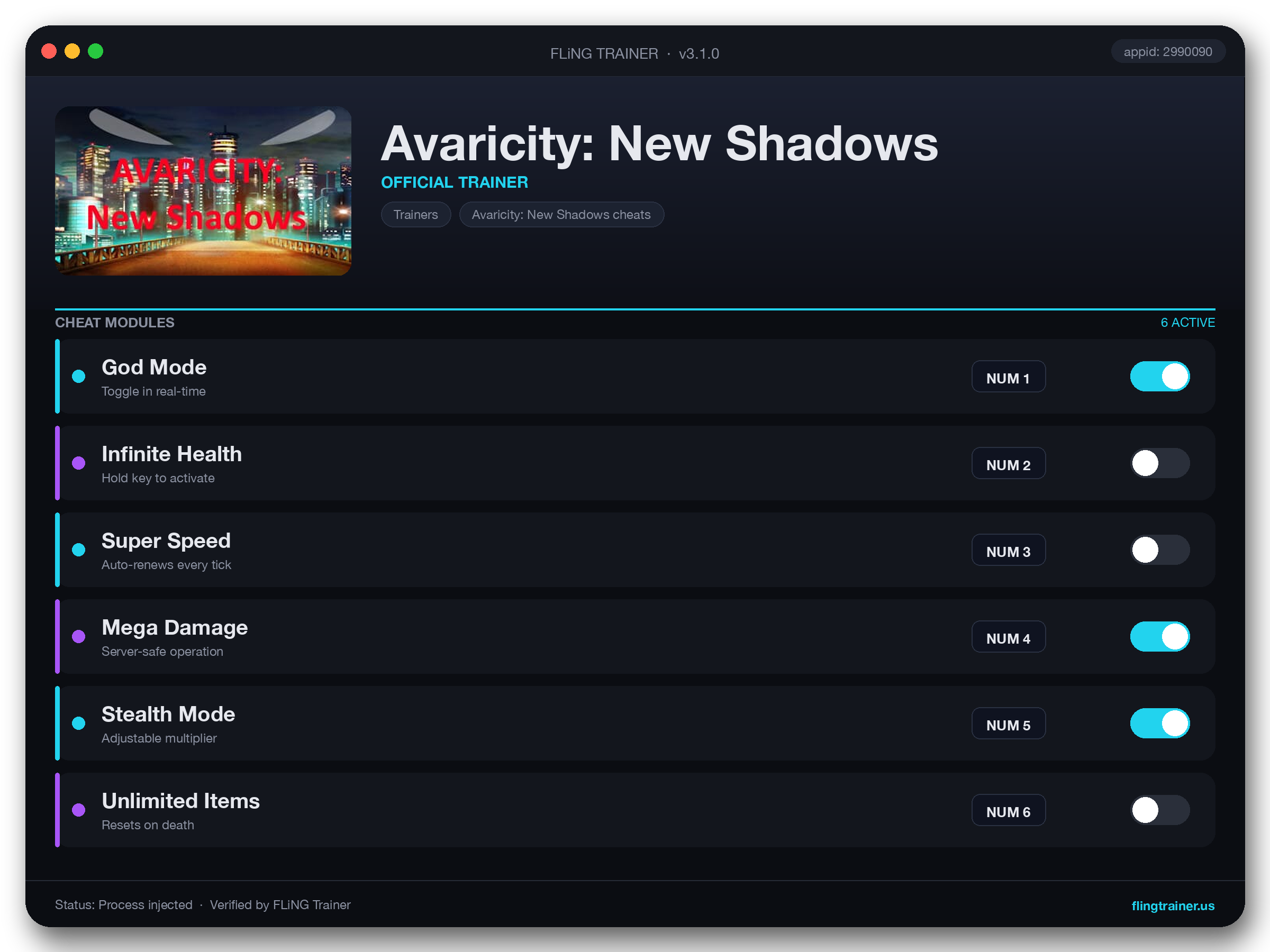 Avaricity: New Shadows Trainer interface