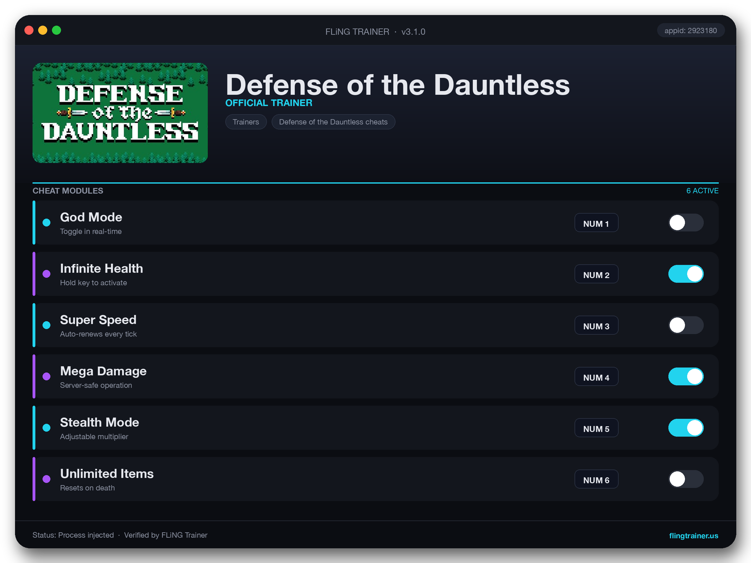 Defense of the Dauntless Trainer interface