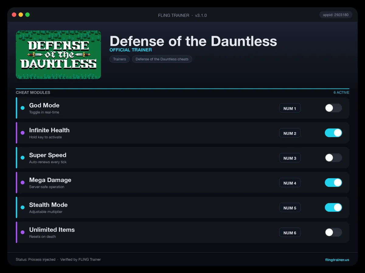 Defense of the Dauntless Trainer interface