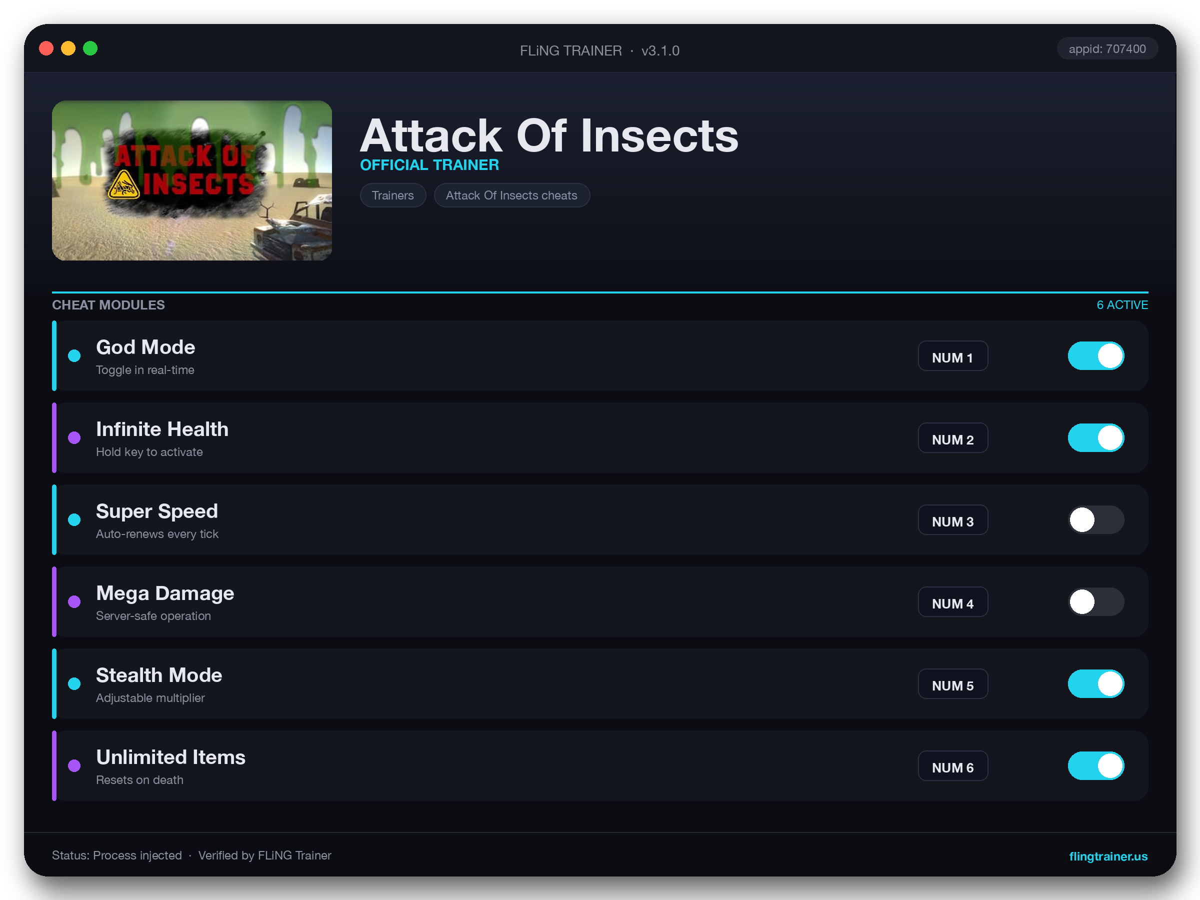 Attack Of Insects Trainer interface