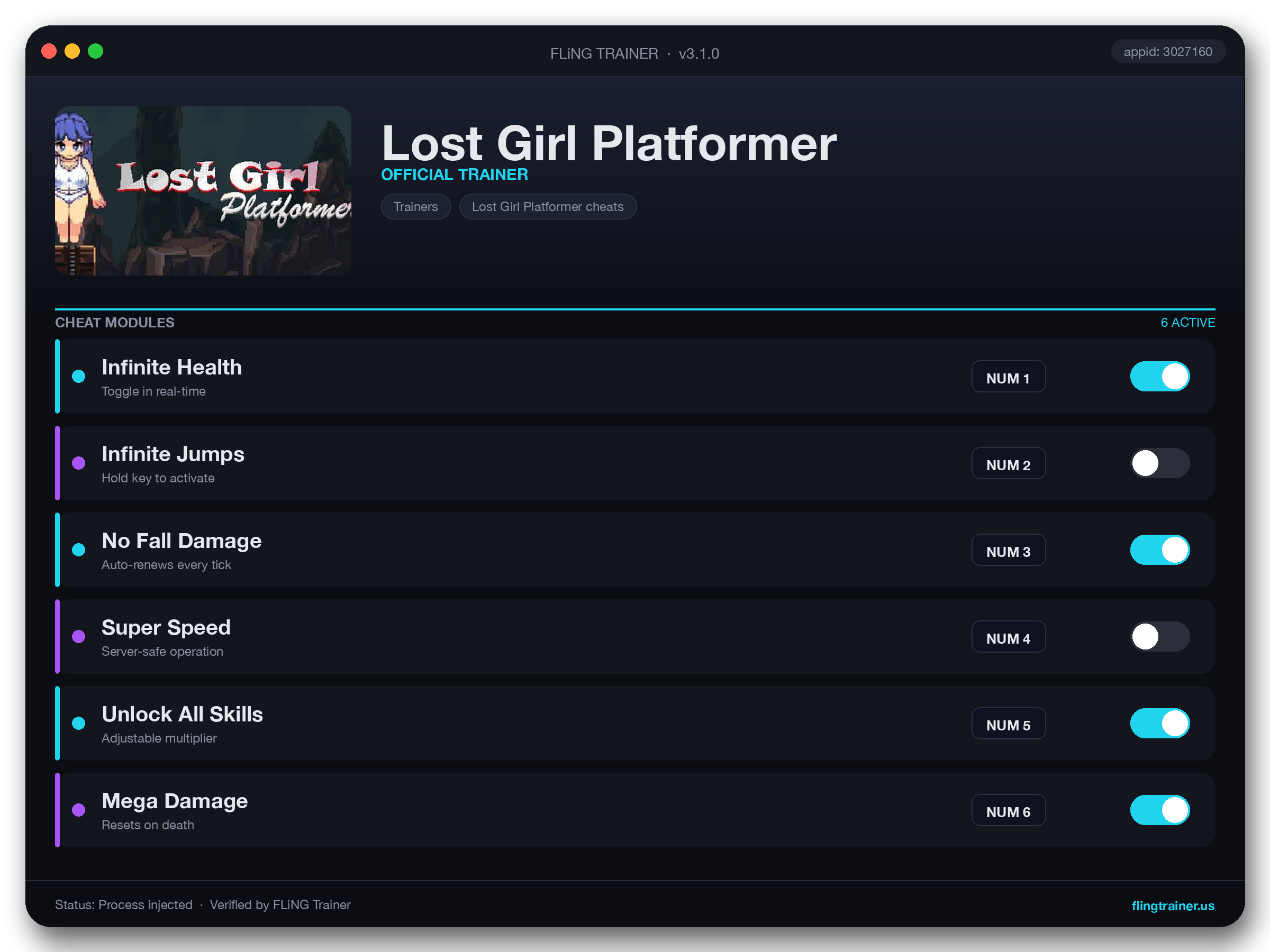 Lost Girl Platformer Trainer interface