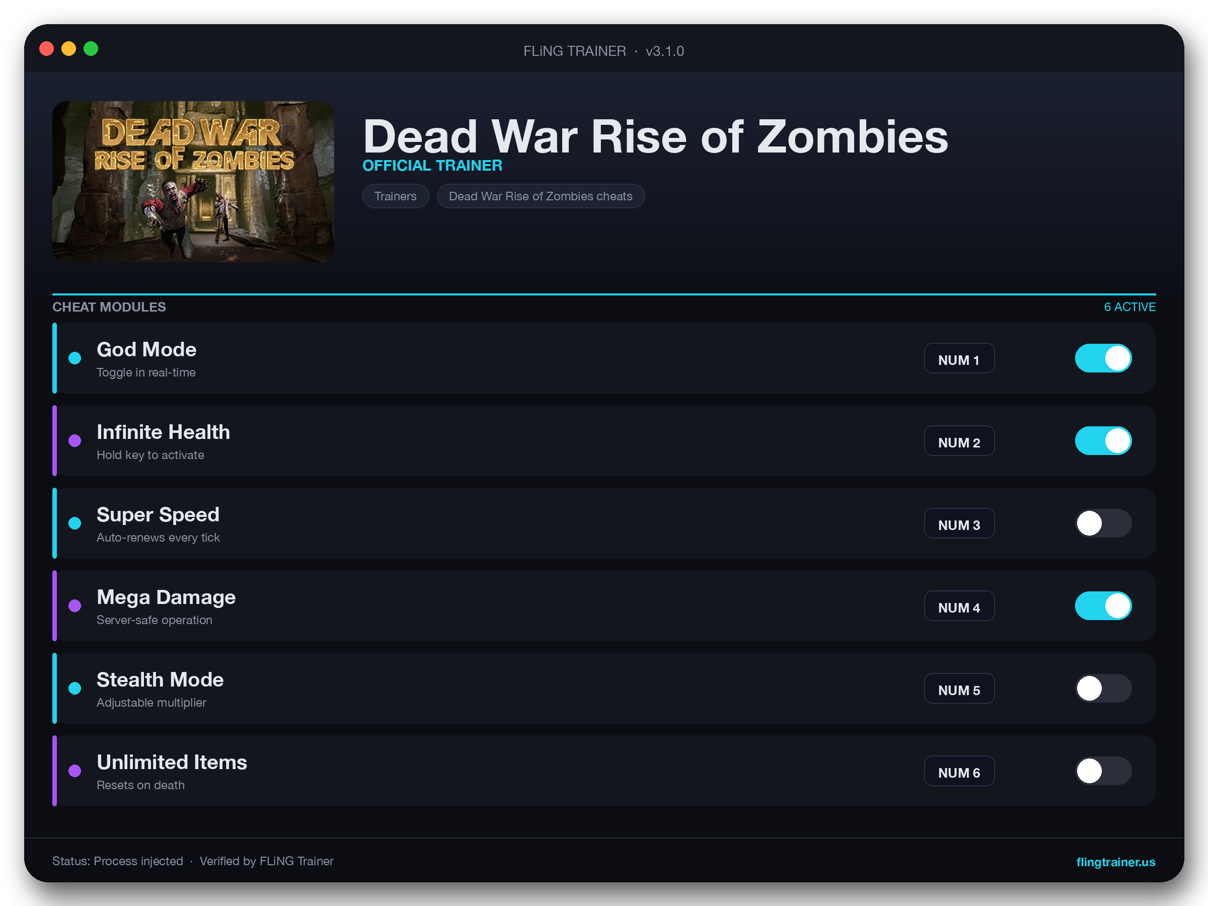 Dead War Rise of Zombies Trainer interface