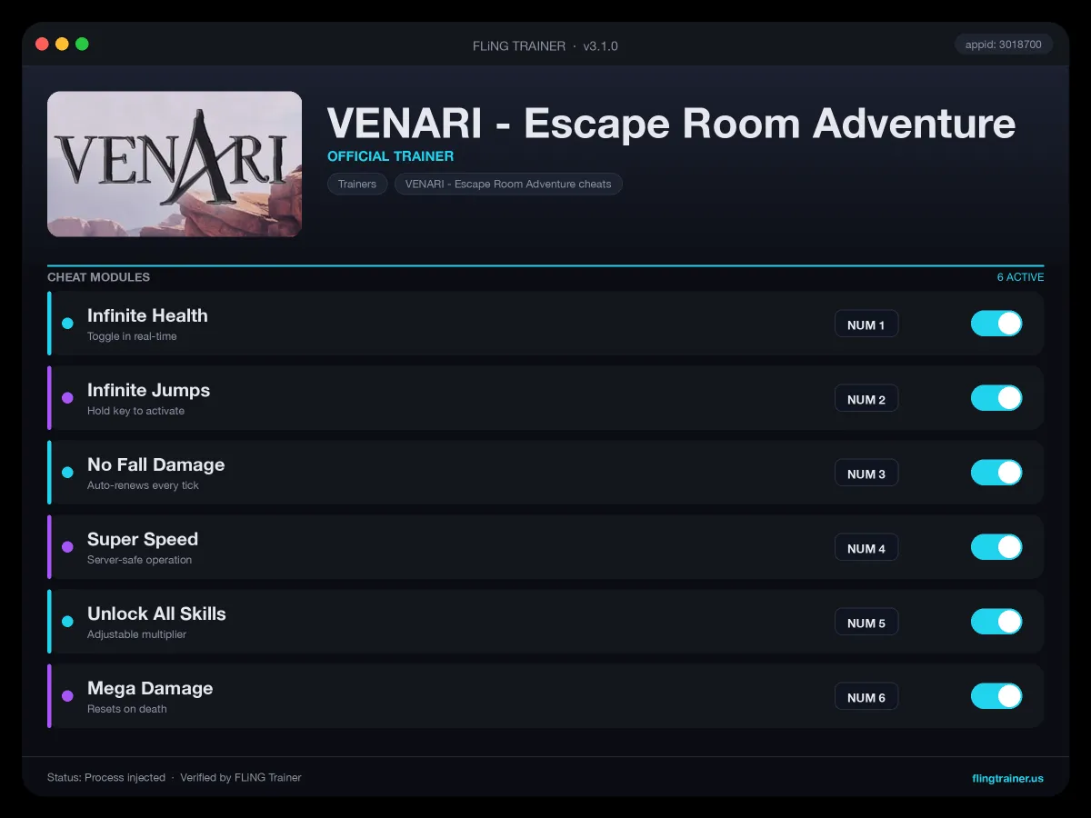VENARI - Escape Room Adventure Trainer interface