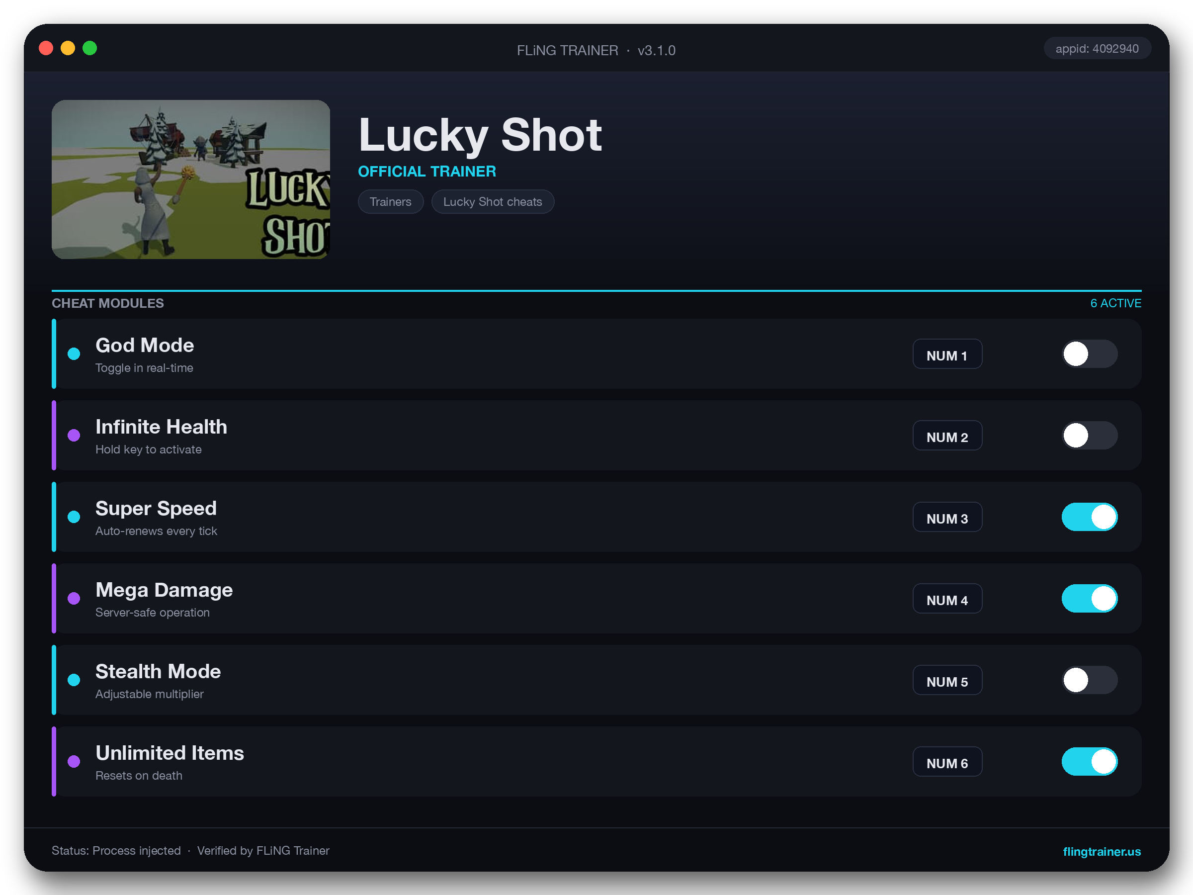Lucky Shot Trainer interface