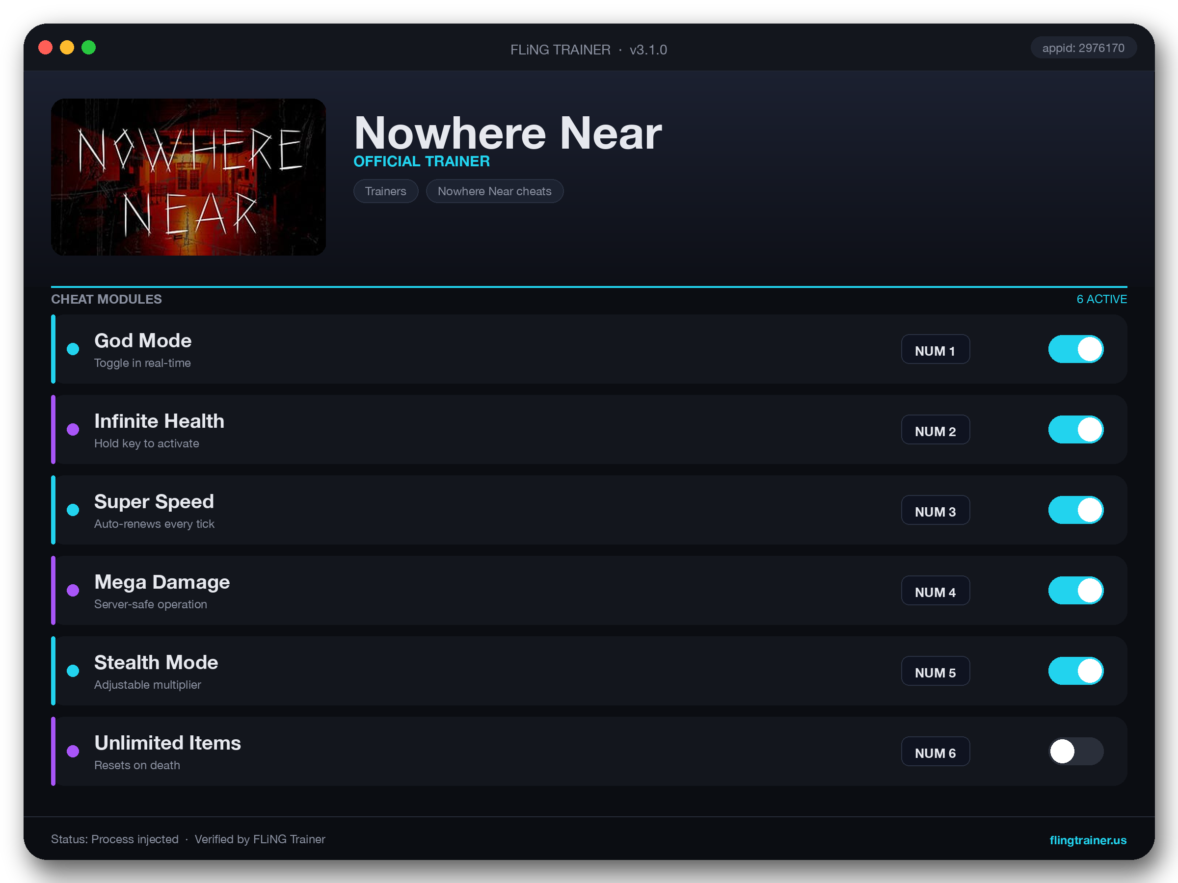 Nowhere Near Trainer interface