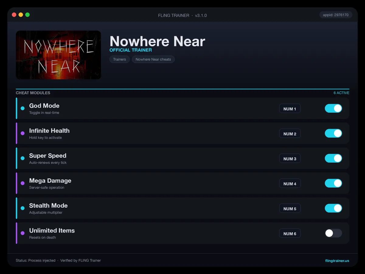 Nowhere Near Trainer interface