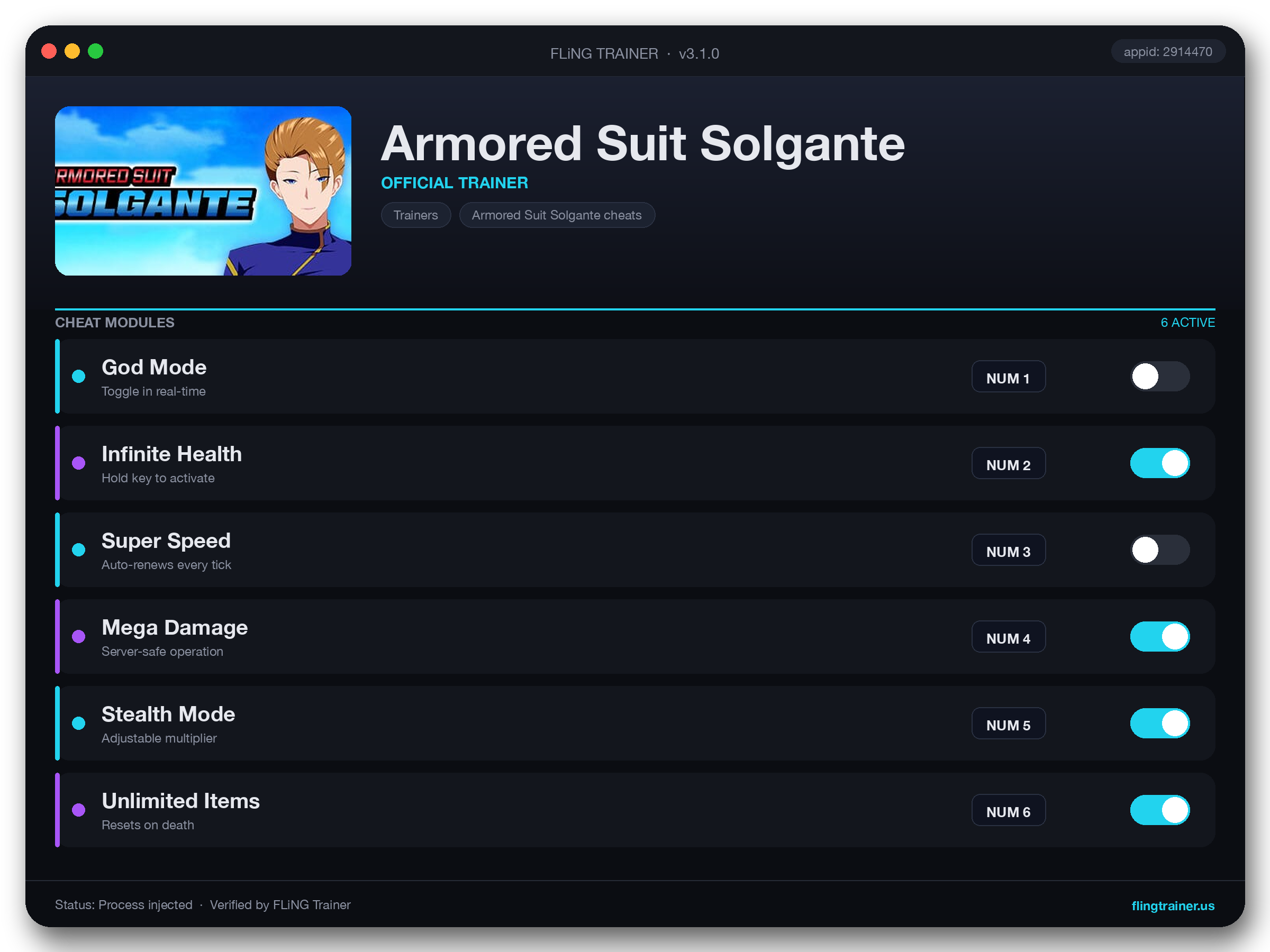 Armored Suit Solgante Trainer interface