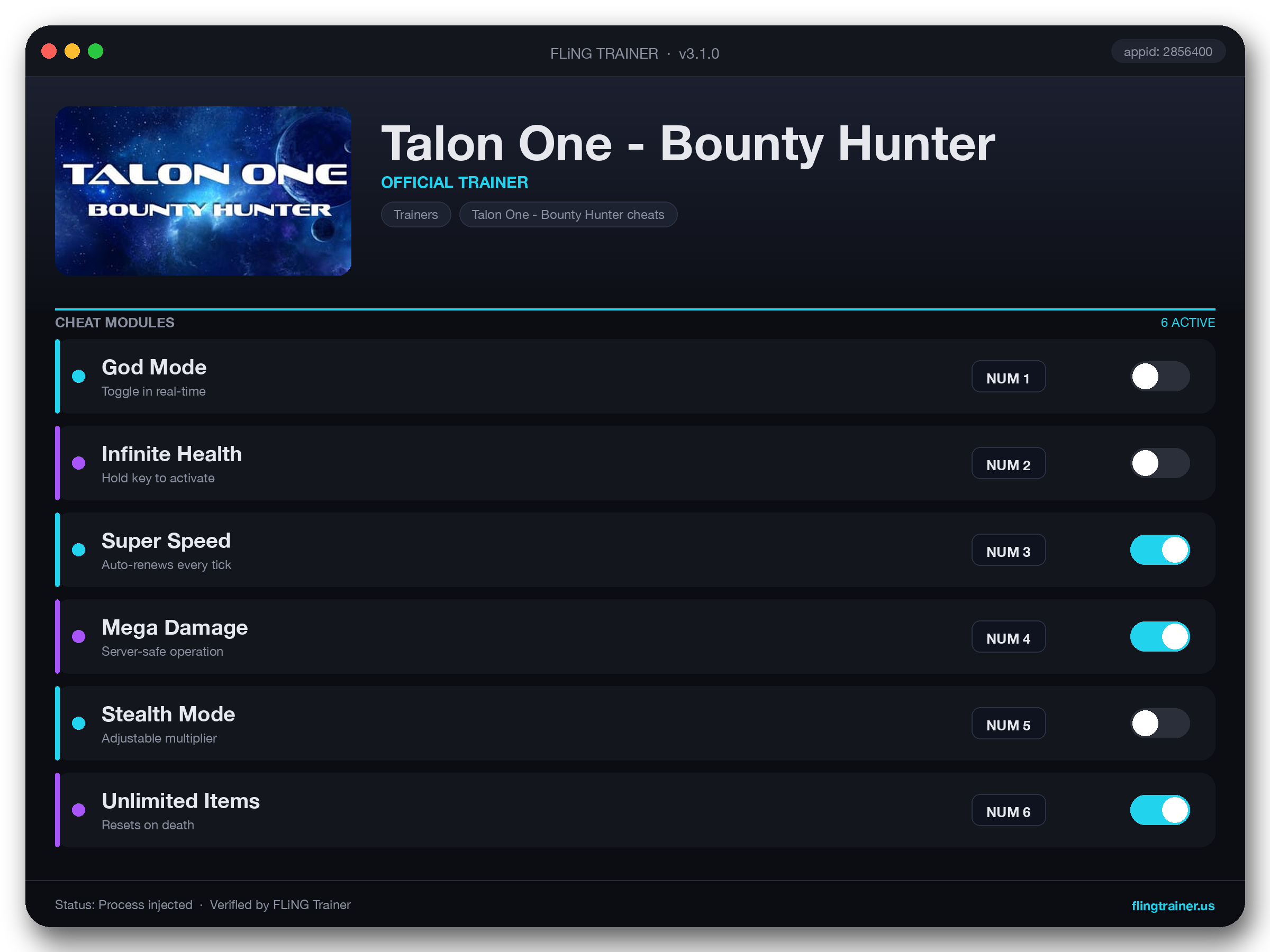 Talon One - Bounty Hunter Trainer interface