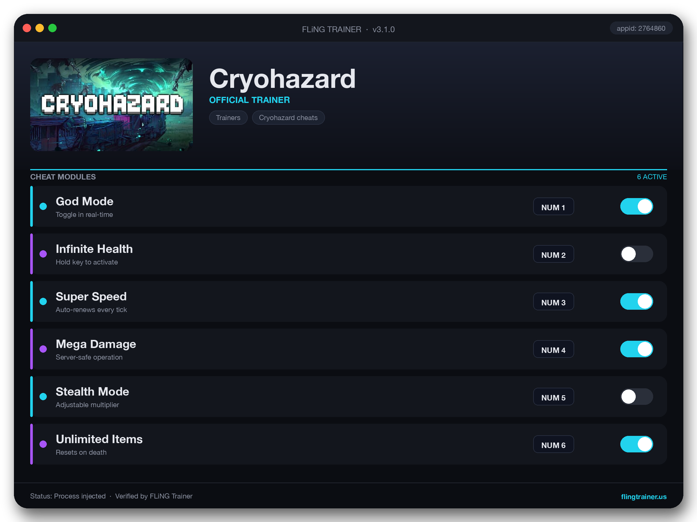 Cryohazard Trainer interface