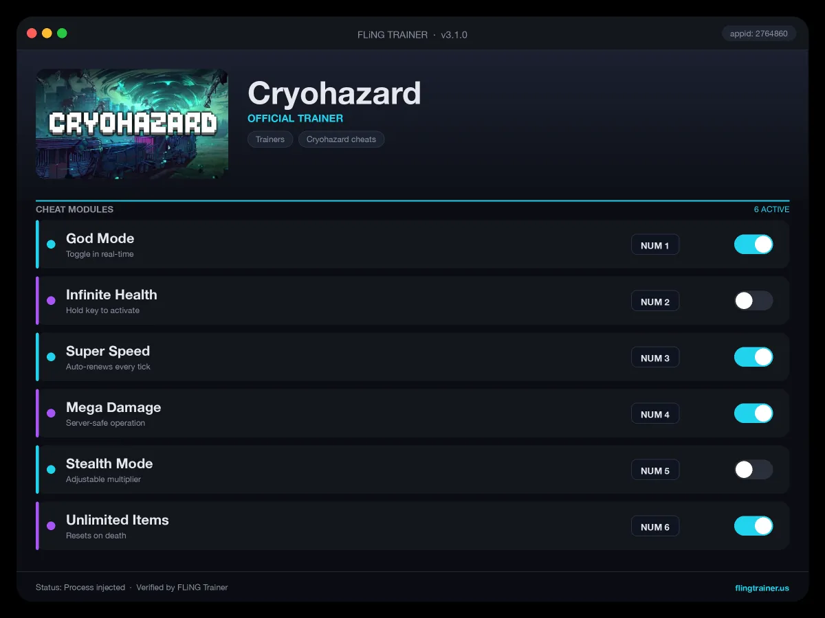 Cryohazard Trainer interface
