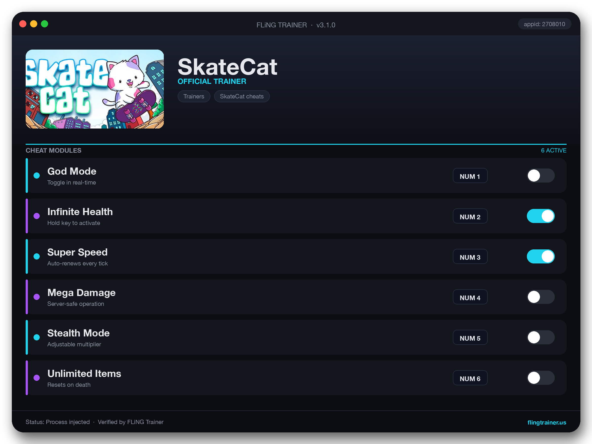 SkateCat Trainer interface