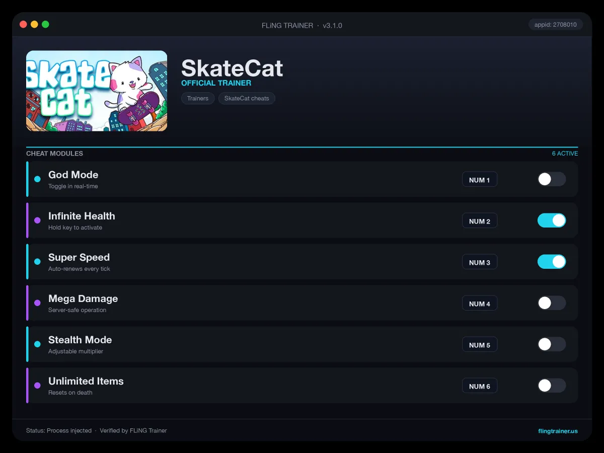 SkateCat Trainer interface