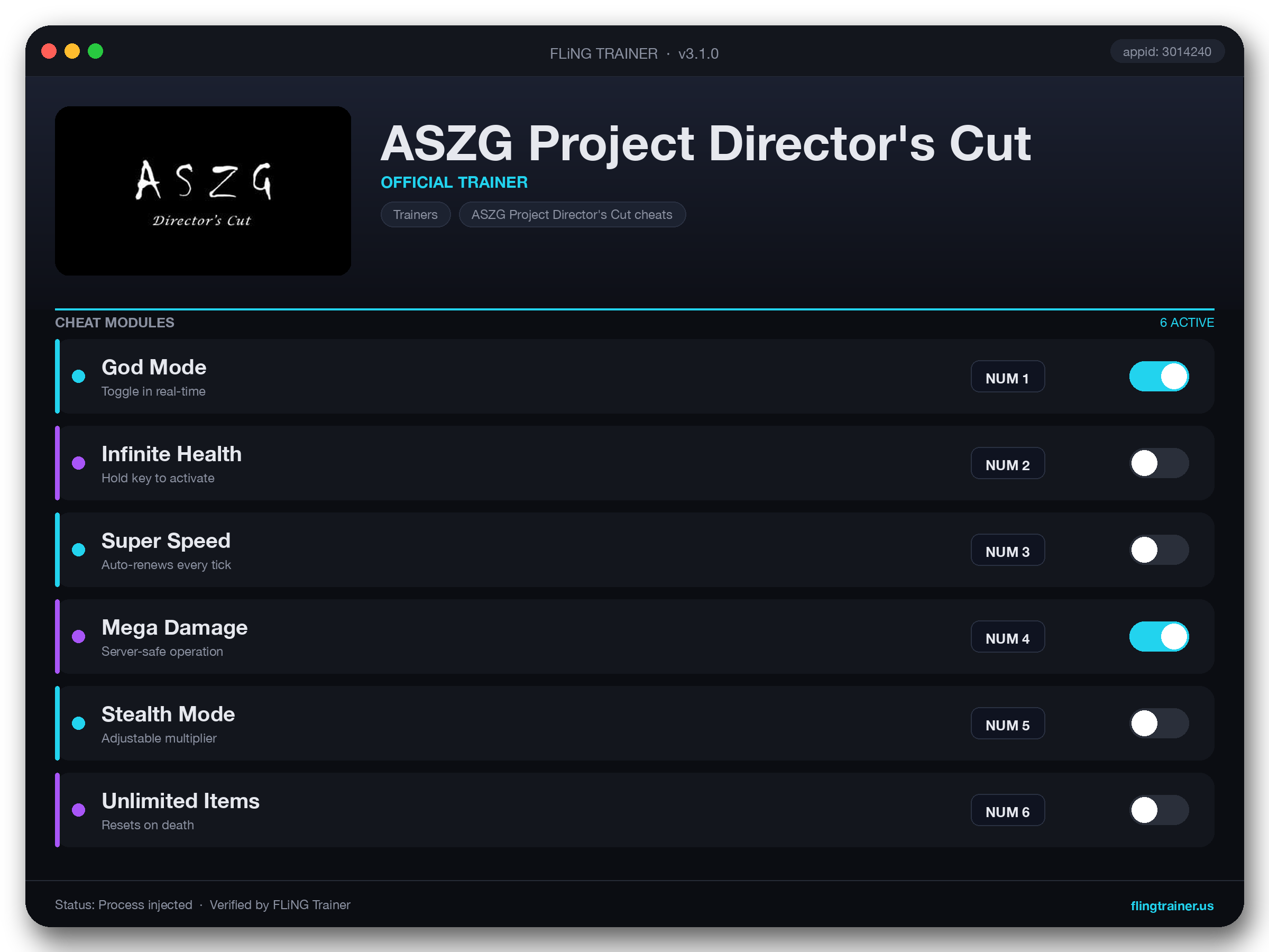ASZG Project Director's Cut Trainer interface