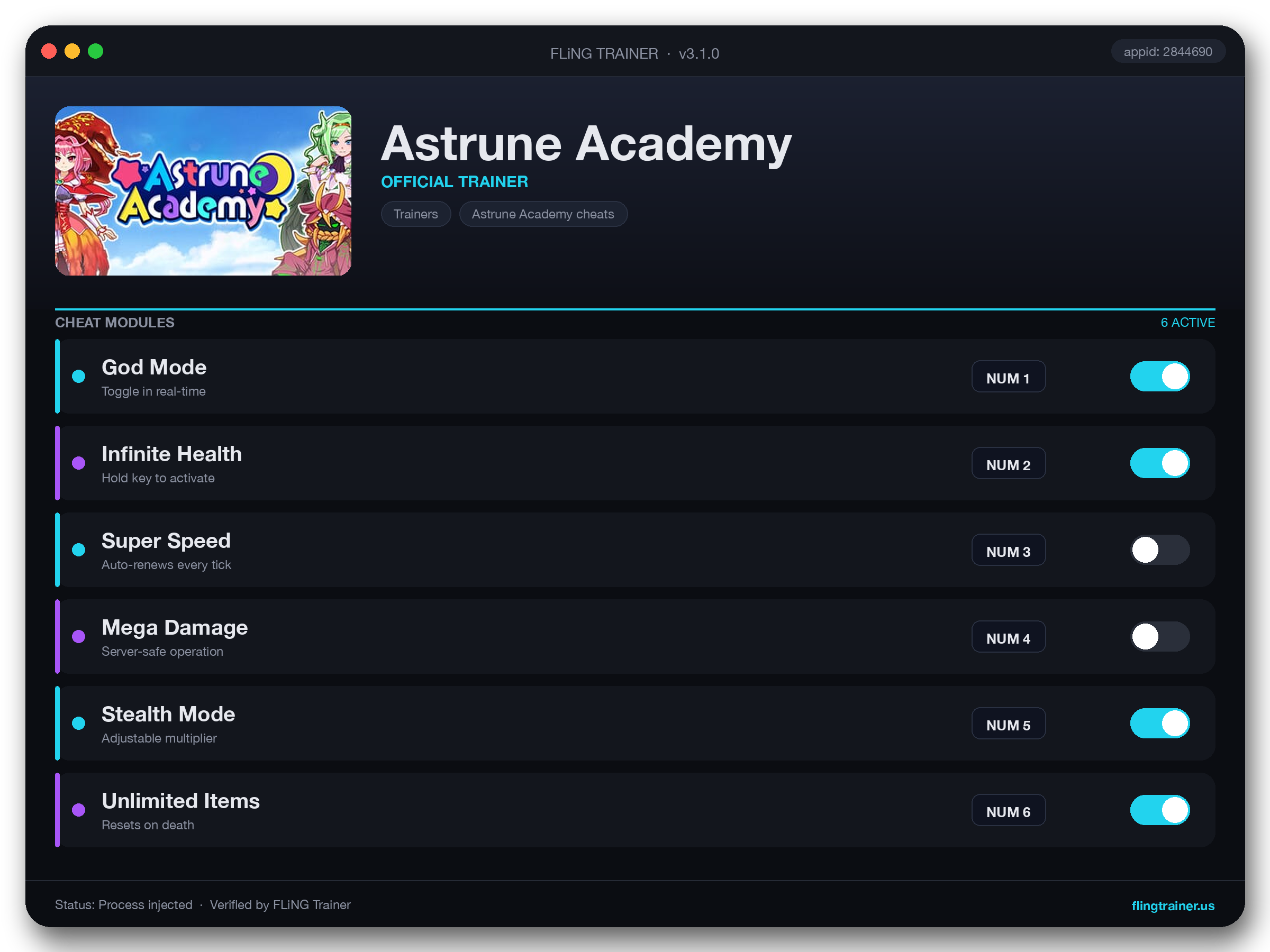 Astrune Academy Trainer interface