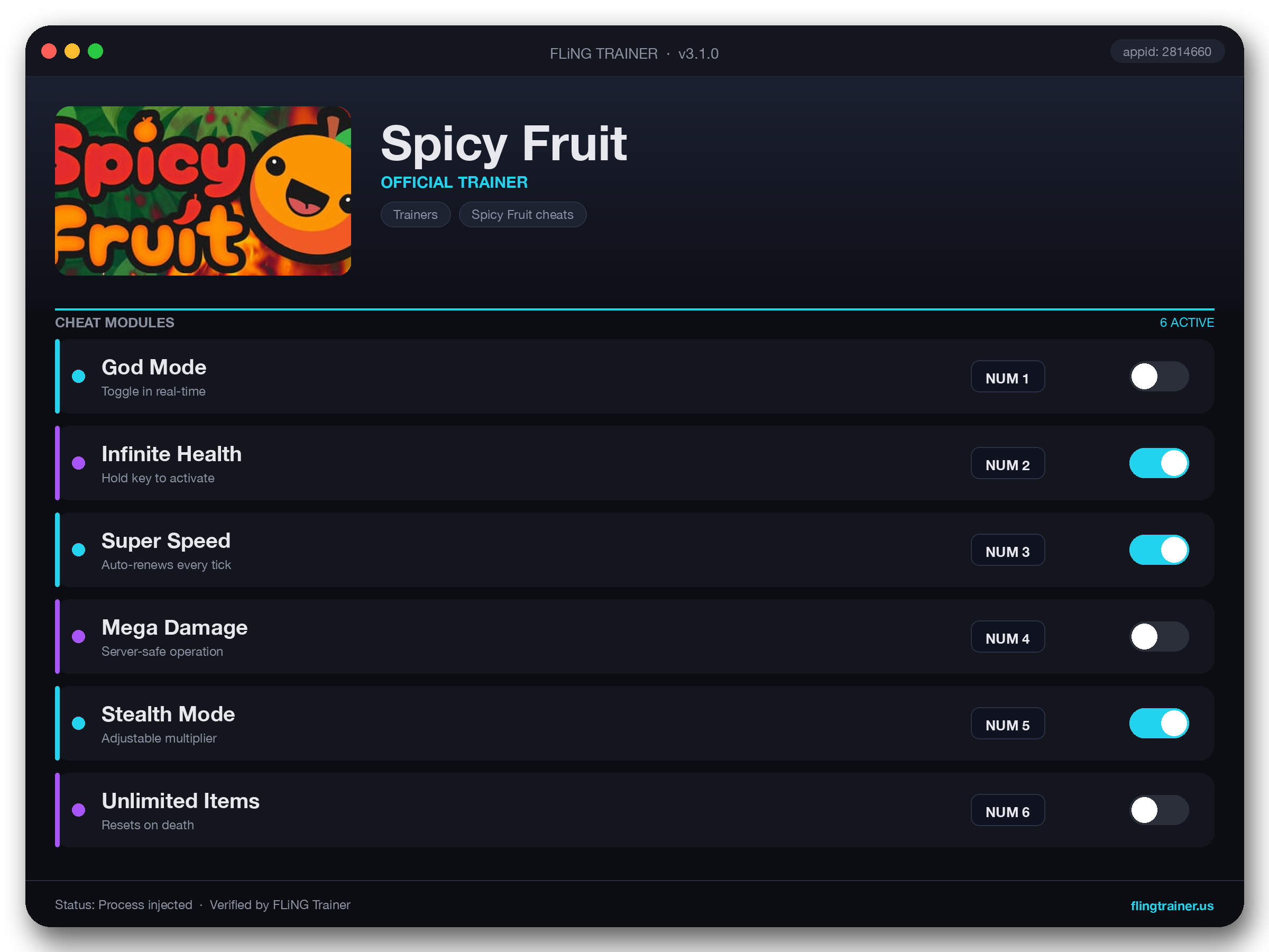 Spicy Fruit Trainer interface
