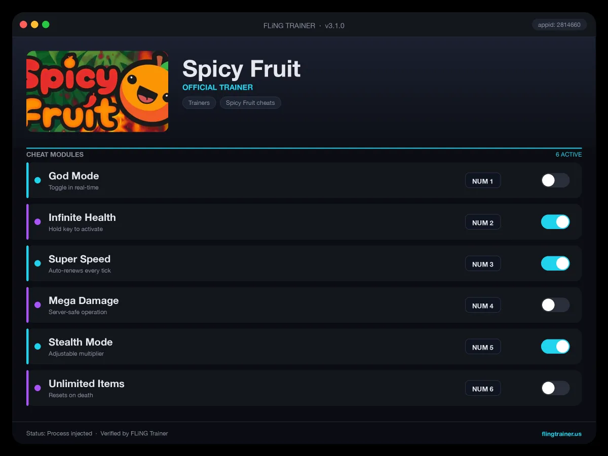 Spicy Fruit Trainer interface