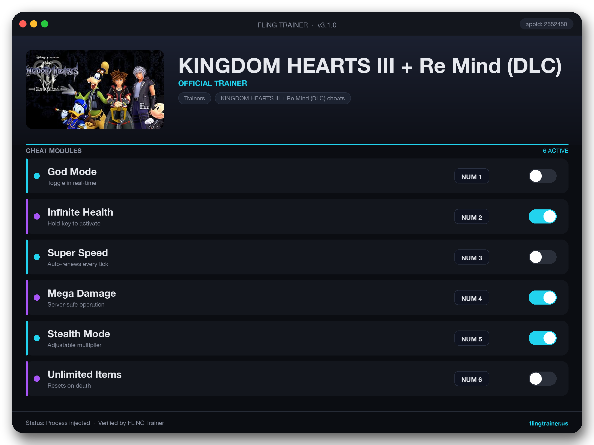KINGDOM HEARTS III + Re Mind (DLC) Trainer interface