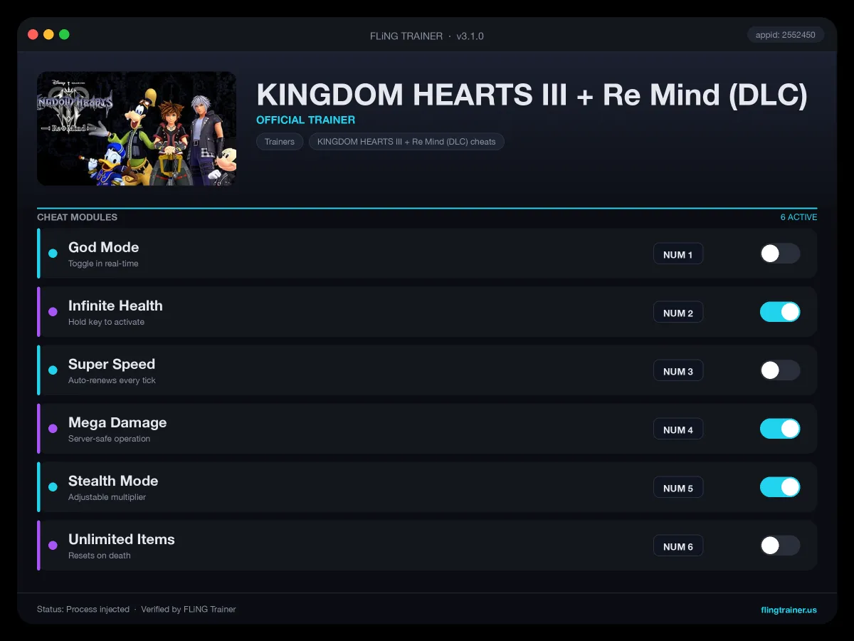 KINGDOM HEARTS III + Re Mind (DLC) Trainer interface