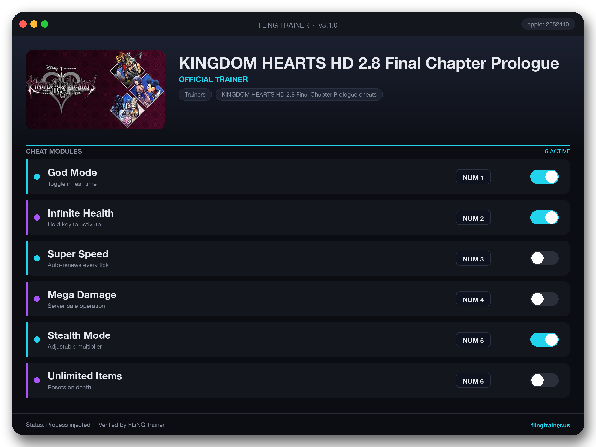 KINGDOM HEARTS HD 2.8 Final Chapter Prologue Trainer interface