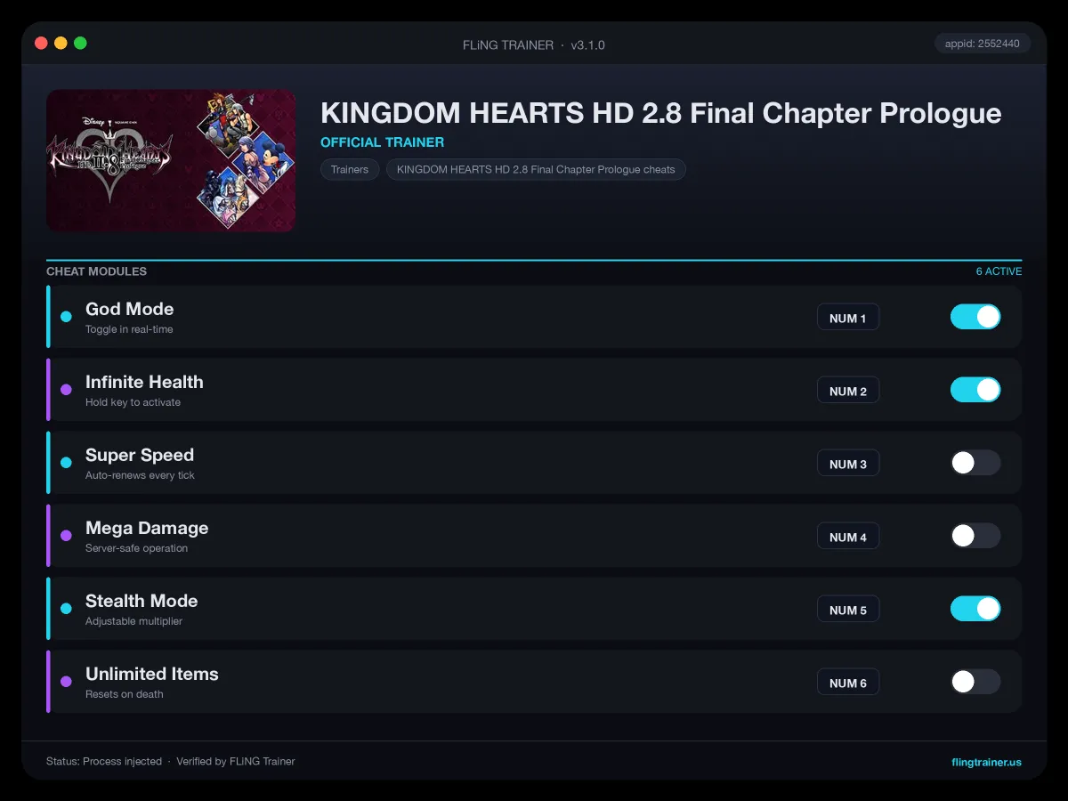 KINGDOM HEARTS HD 2.8 Final Chapter Prologue Trainer interface