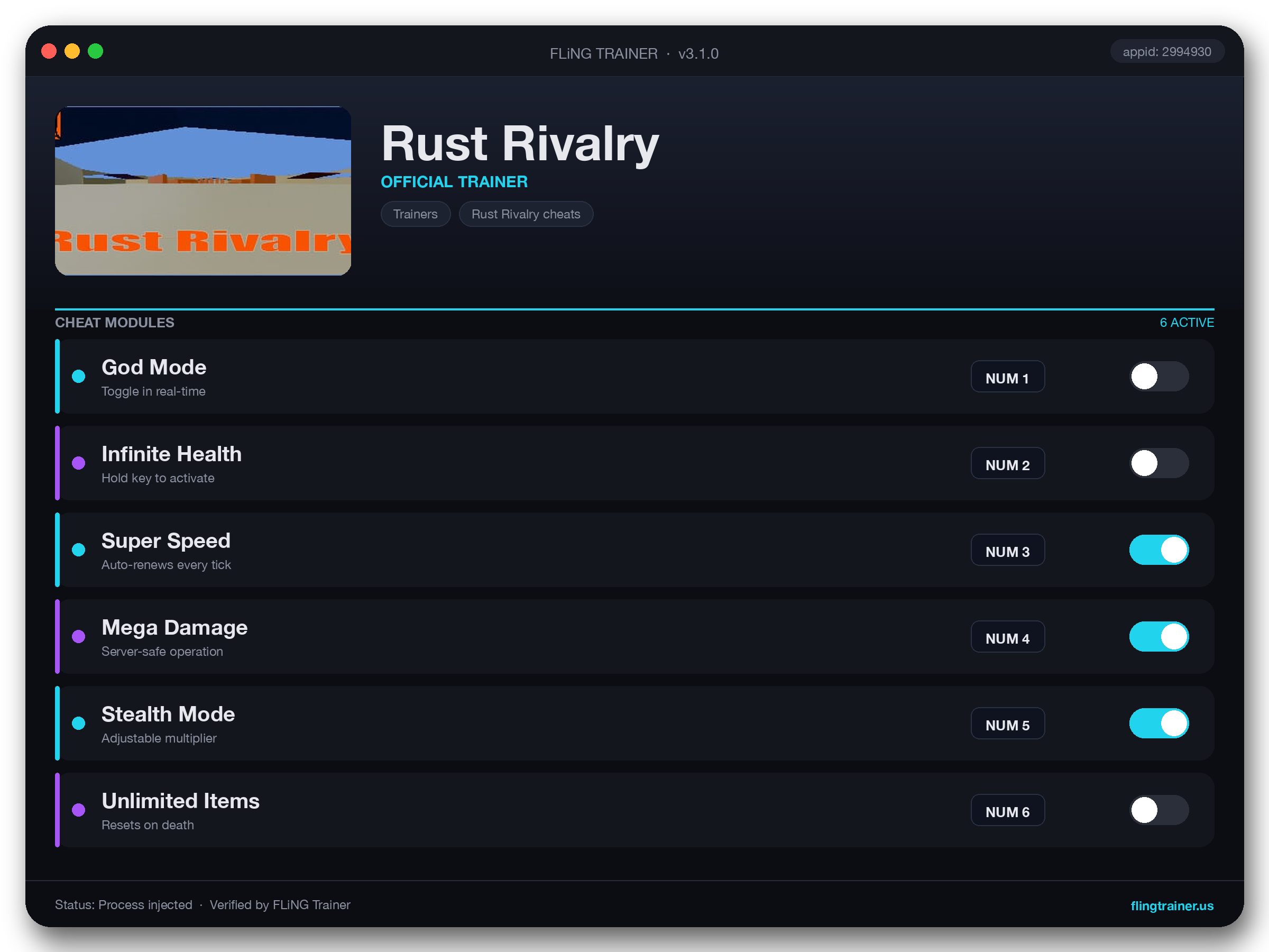 Rust Rivalry Trainer interface