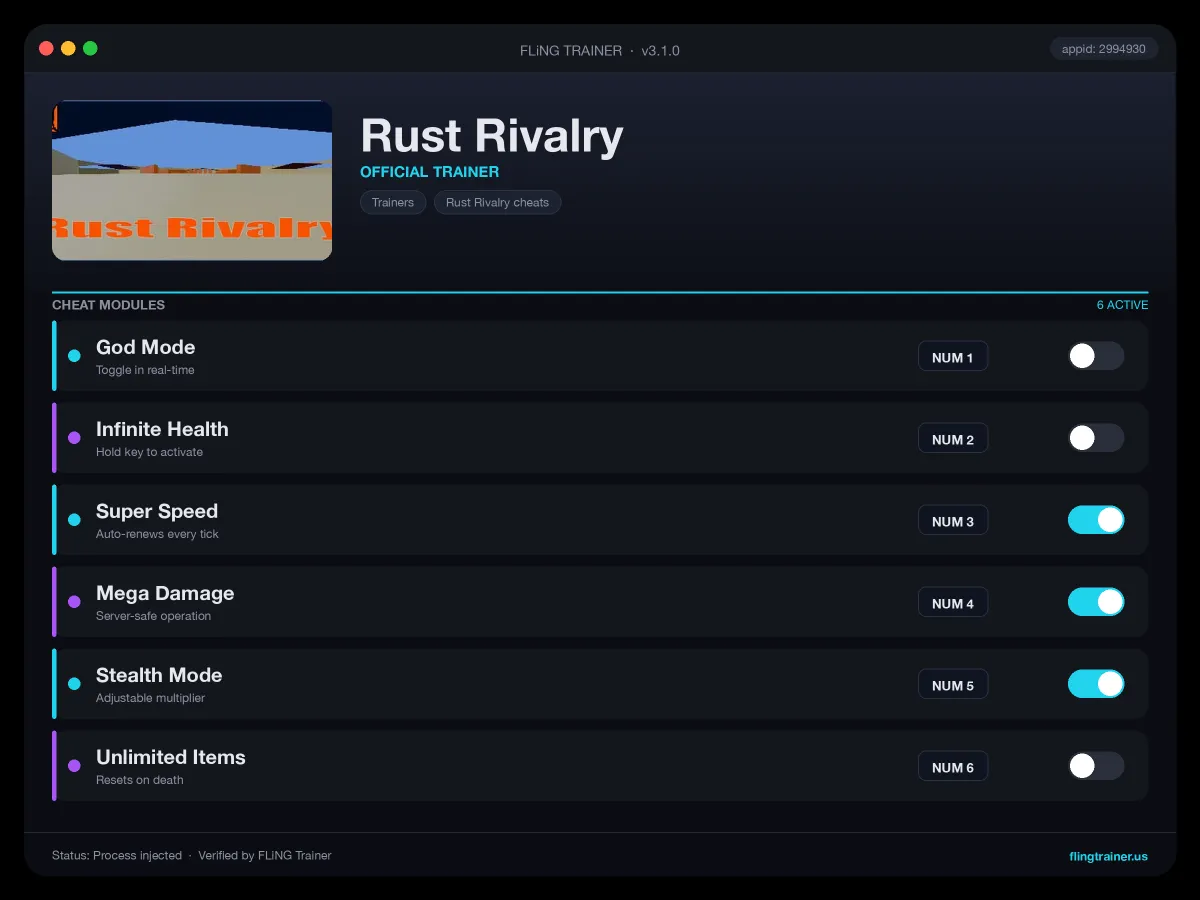 Rust Rivalry Trainer interface