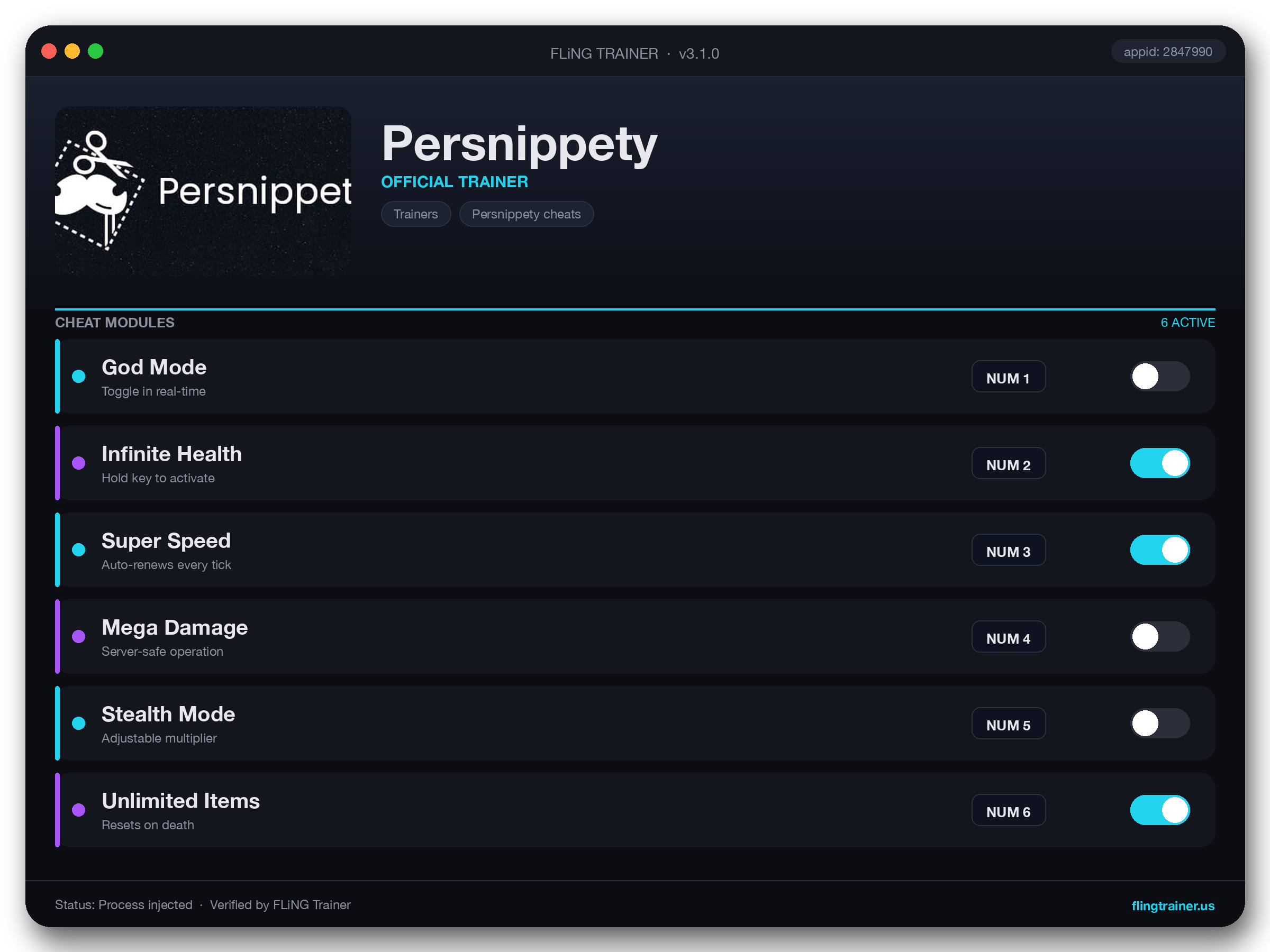 Persnippety Trainer interface