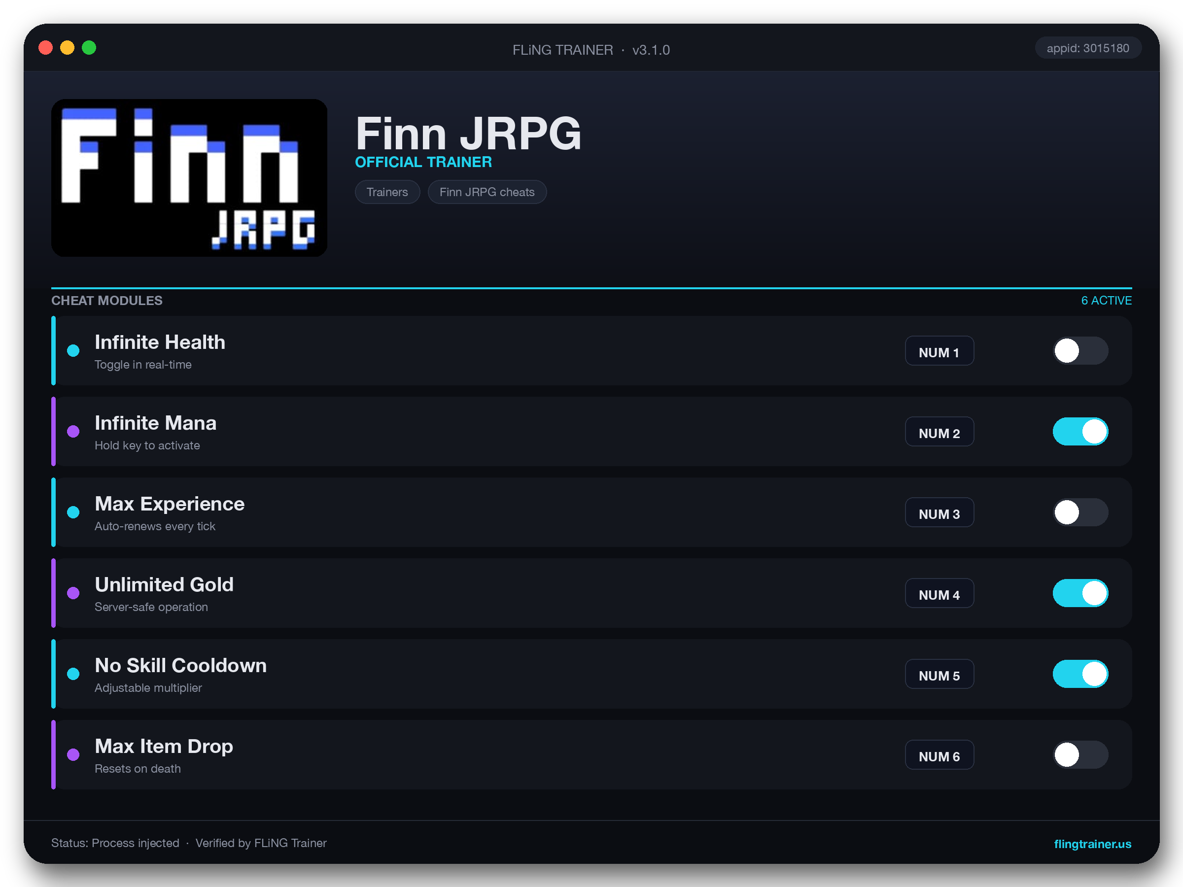 Finn JRPG Trainer interface