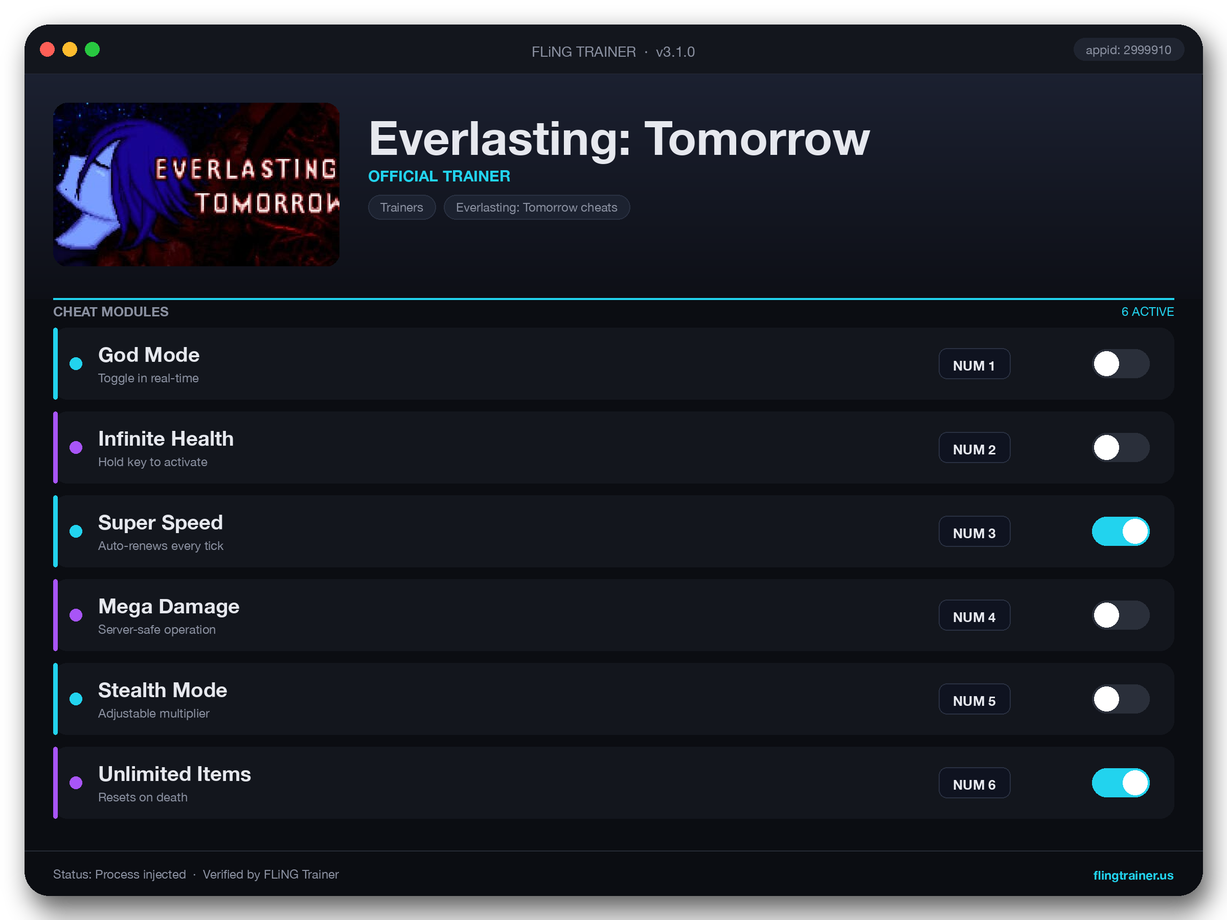 Everlasting: Tomorrow Trainer interface