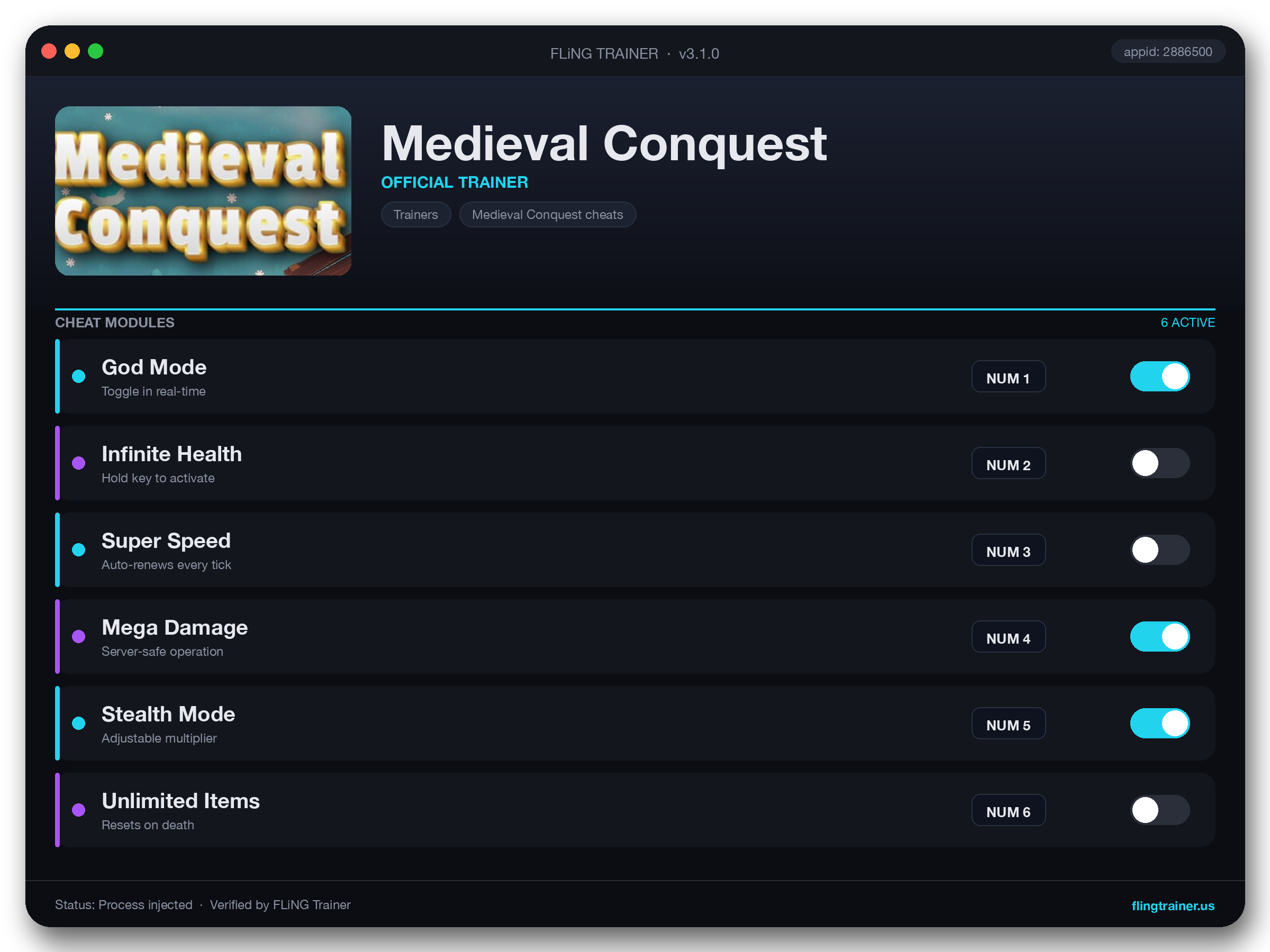 Medieval Conquest Trainer interface