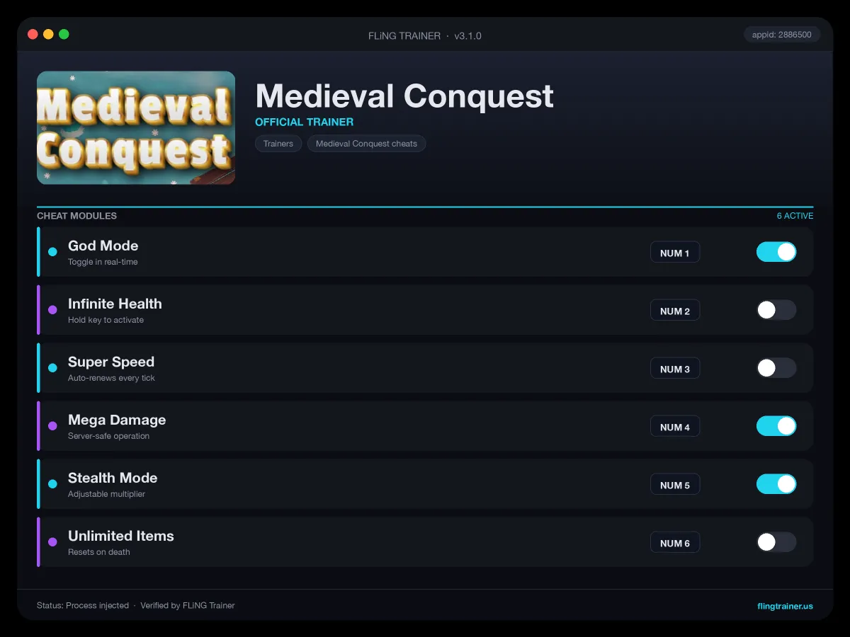 Medieval Conquest Trainer interface