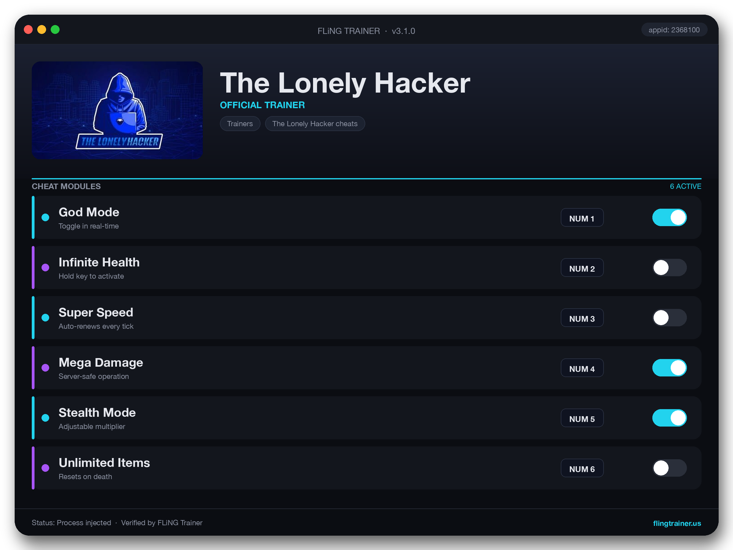 The Lonely Hacker Trainer interface