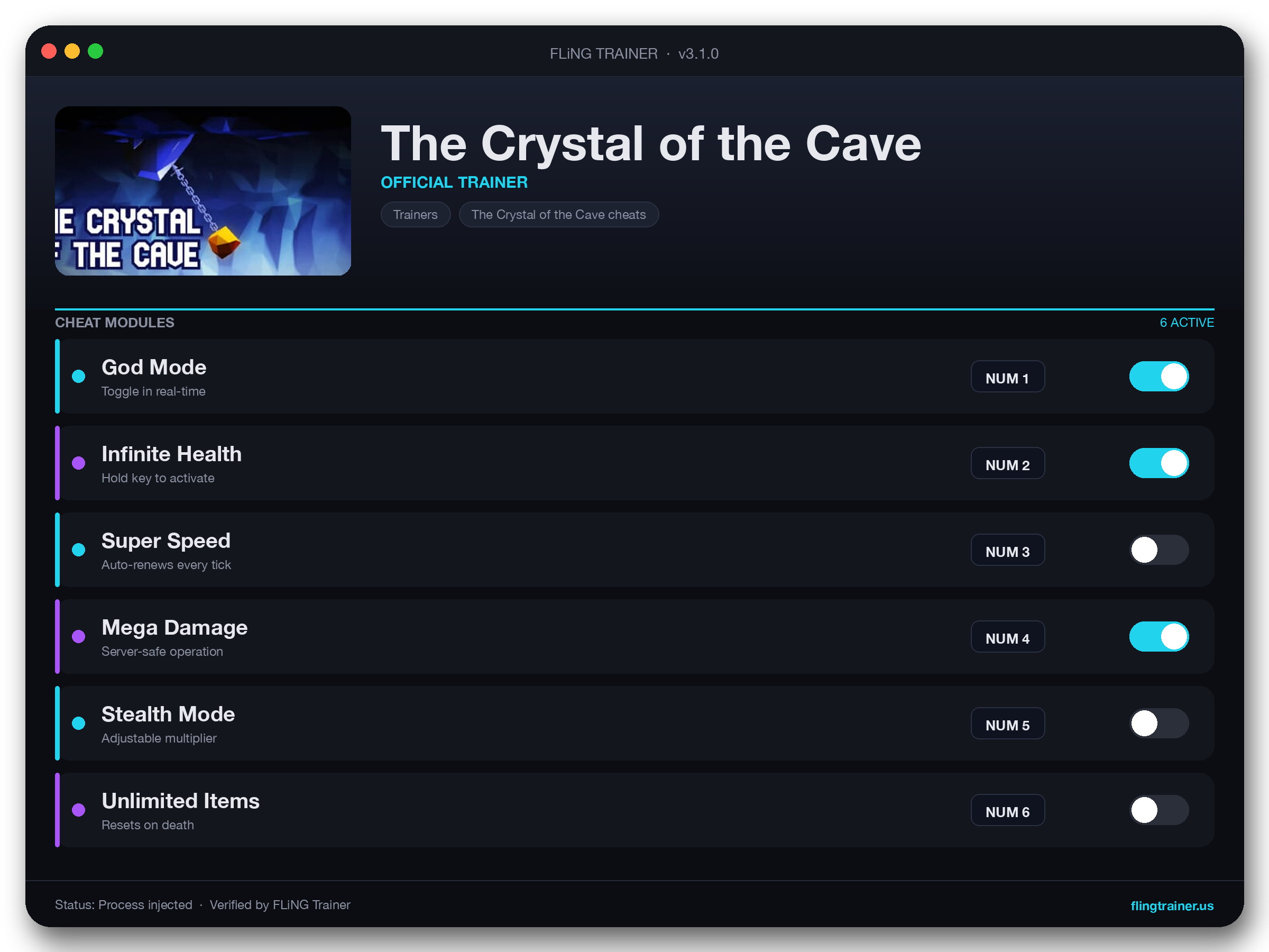 The Crystal of the Cave Trainer interface