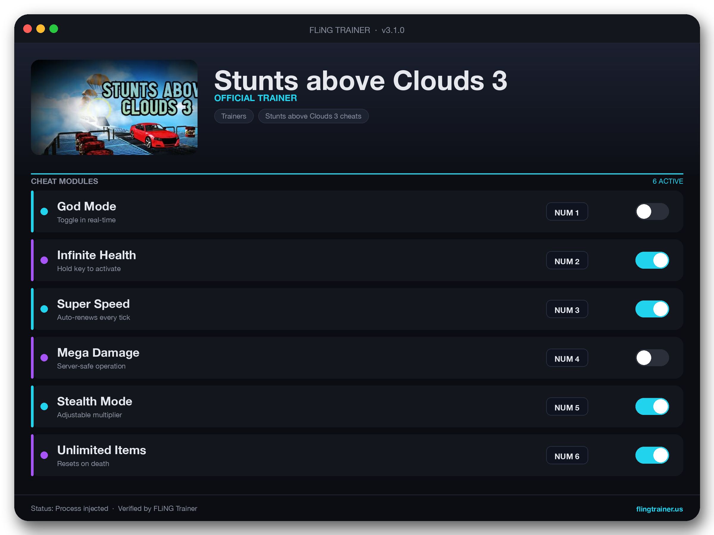 Stunts above Clouds 3 Trainer interface