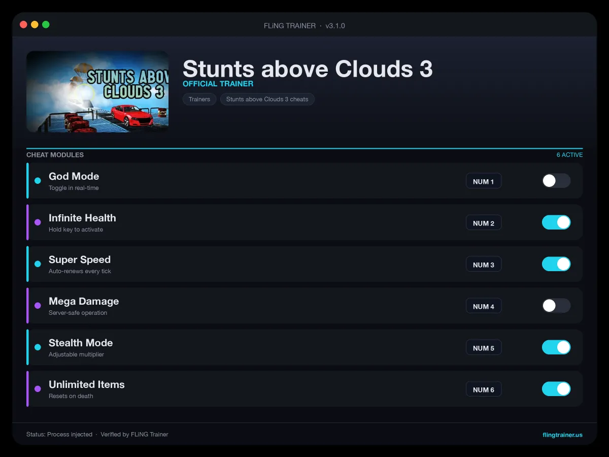 Stunts above Clouds 3 Trainer interface