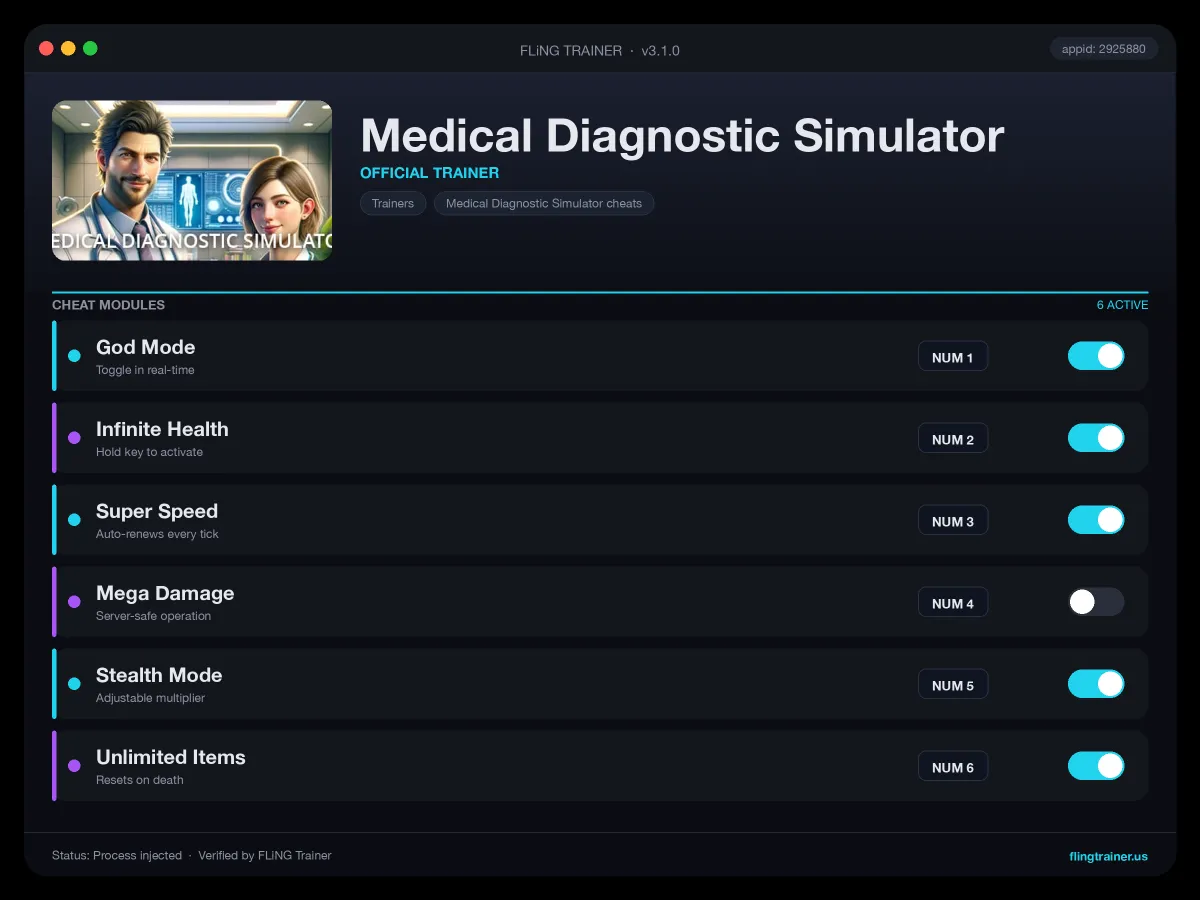 Medical Diagnostic Simulator Trainer interface
