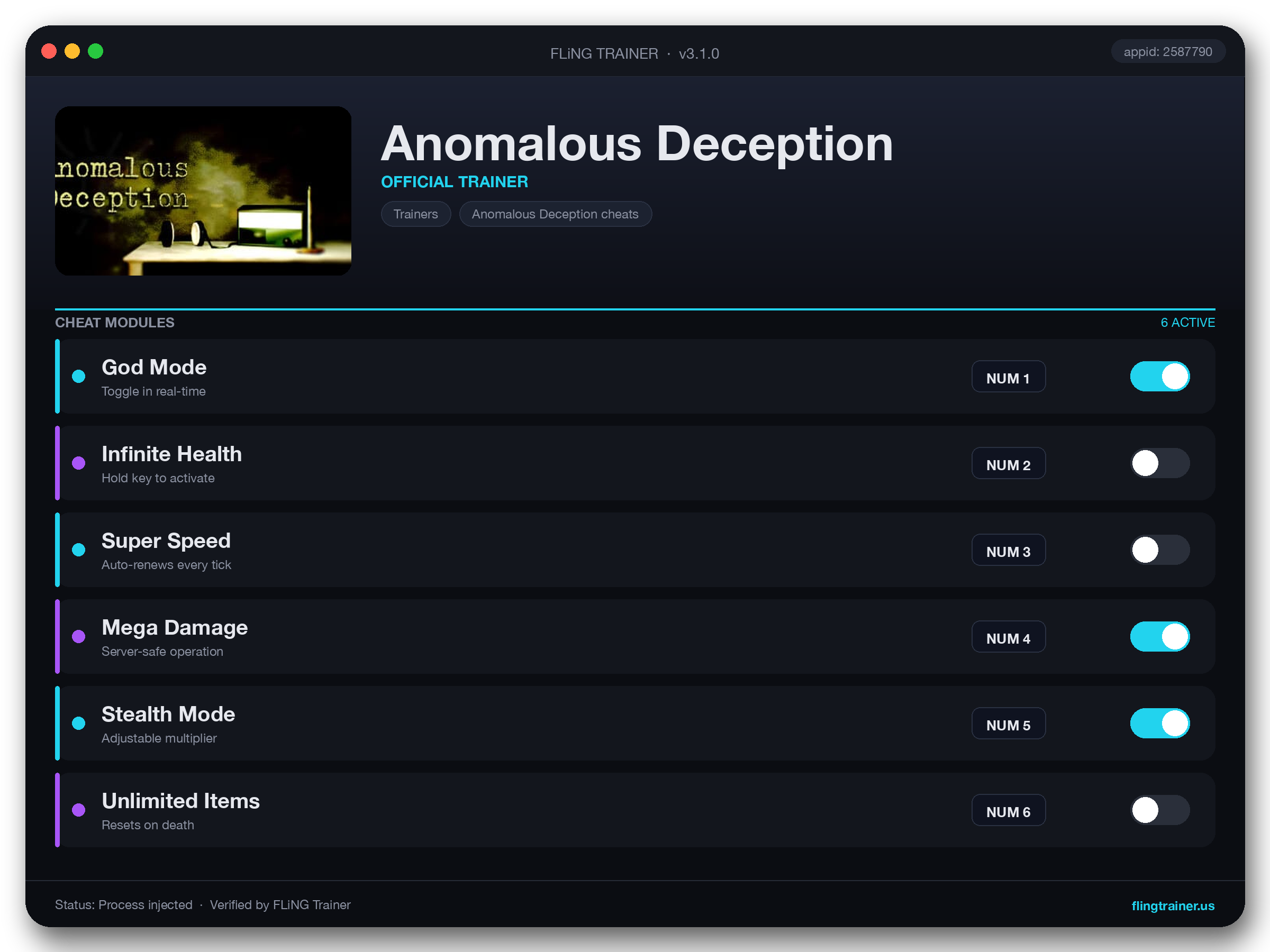 Anomalous Deception Trainer interface