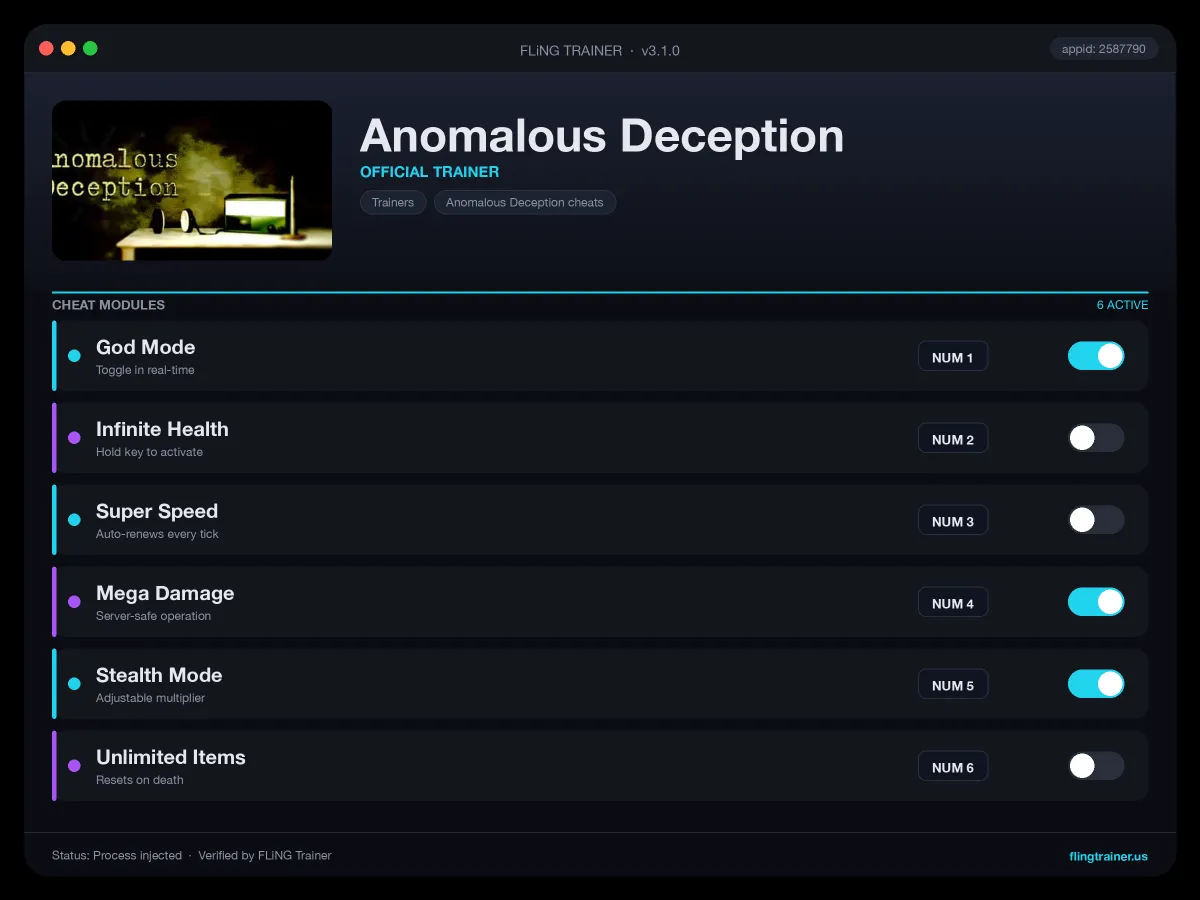 Anomalous Deception Trainer interface