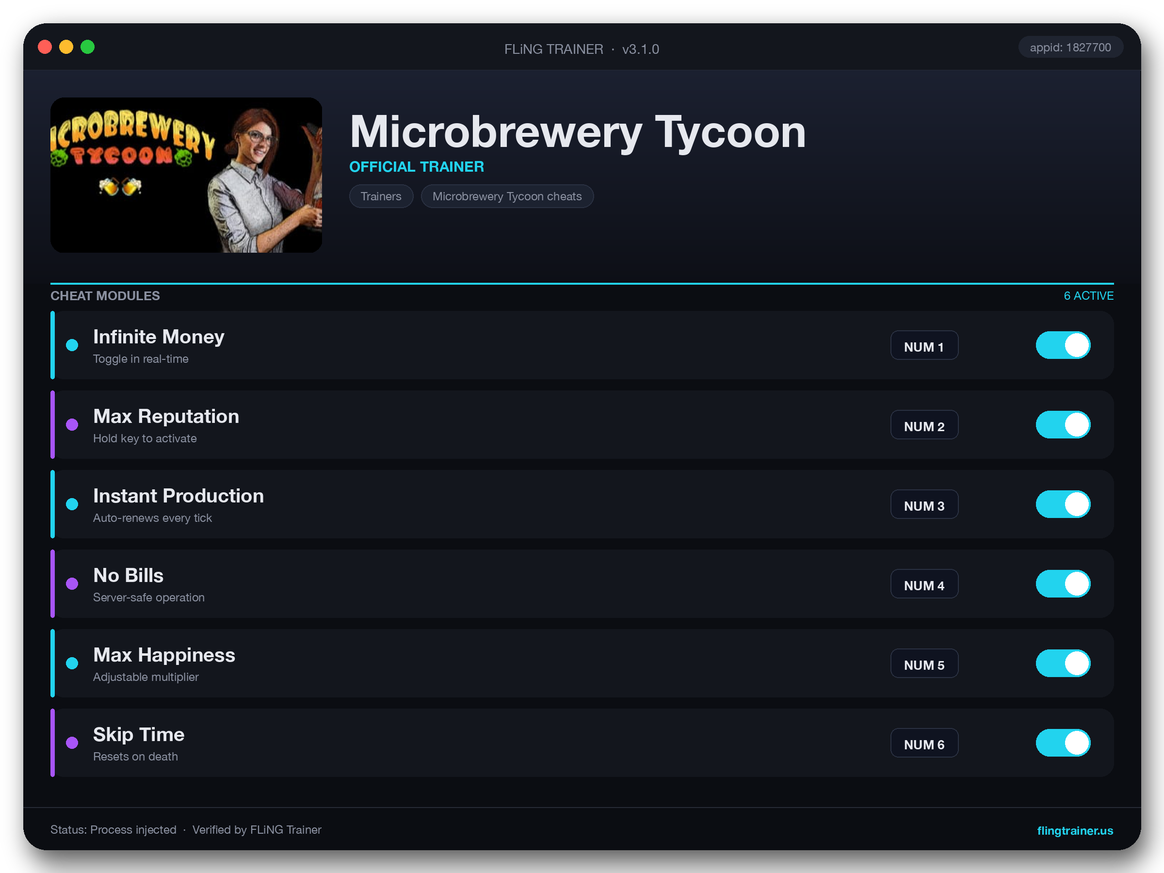Microbrewery Tycoon Trainer interface
