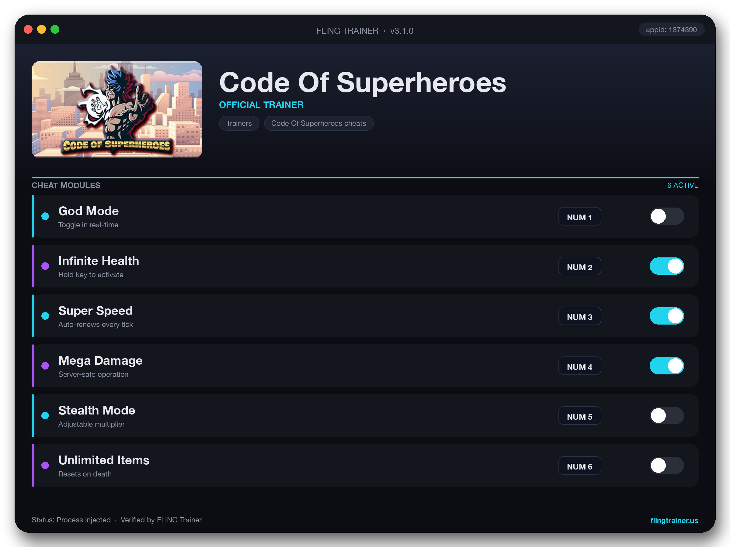Code Of Superheroes Trainer interface
